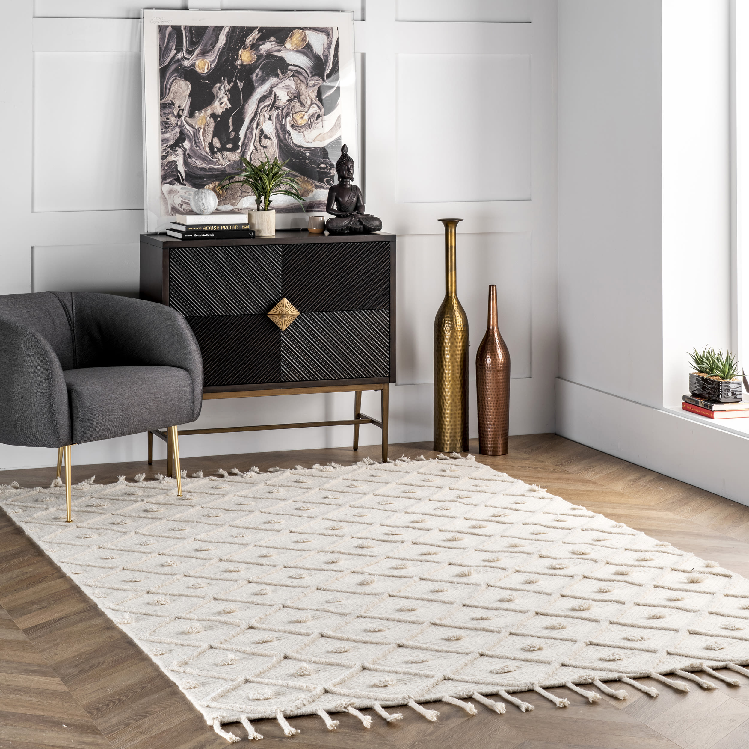 nuLOOM APPE01A-305 3 x 5 (ft) Loomed Wool Ivory Rectangular Indoor Trellis Area rug