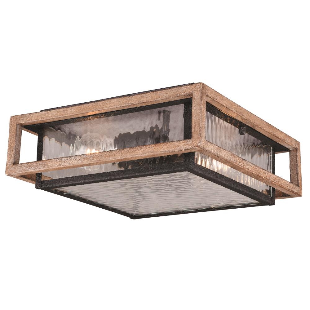 Cascadia T0241 Modoc 12-in W Textured Dark Bronze and Distressed Oak Outdoor Flush Mount Light