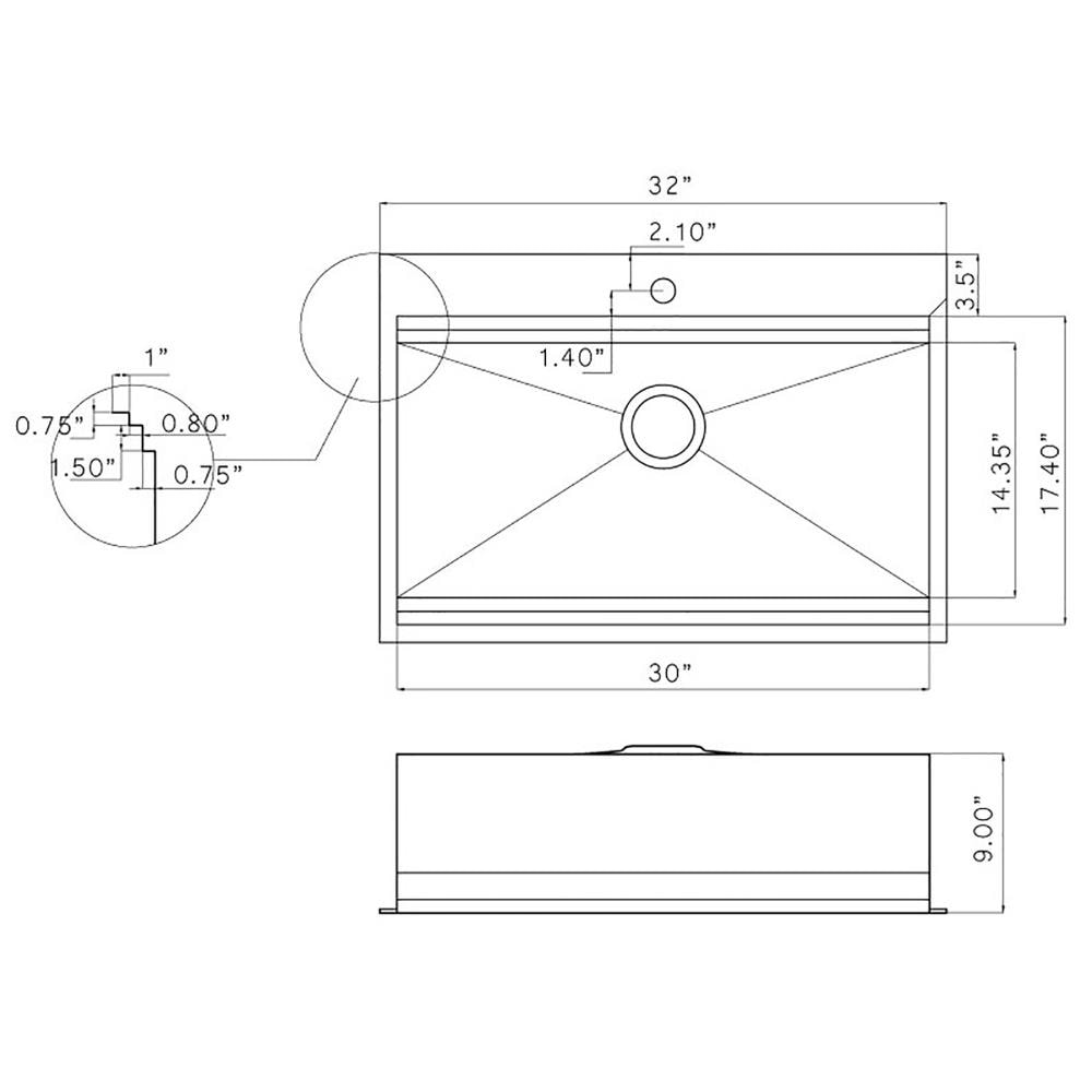 AKDY Handmade Drop-In 32-in x 22-in Stainless Steel Single Bowl 1-Hole ...