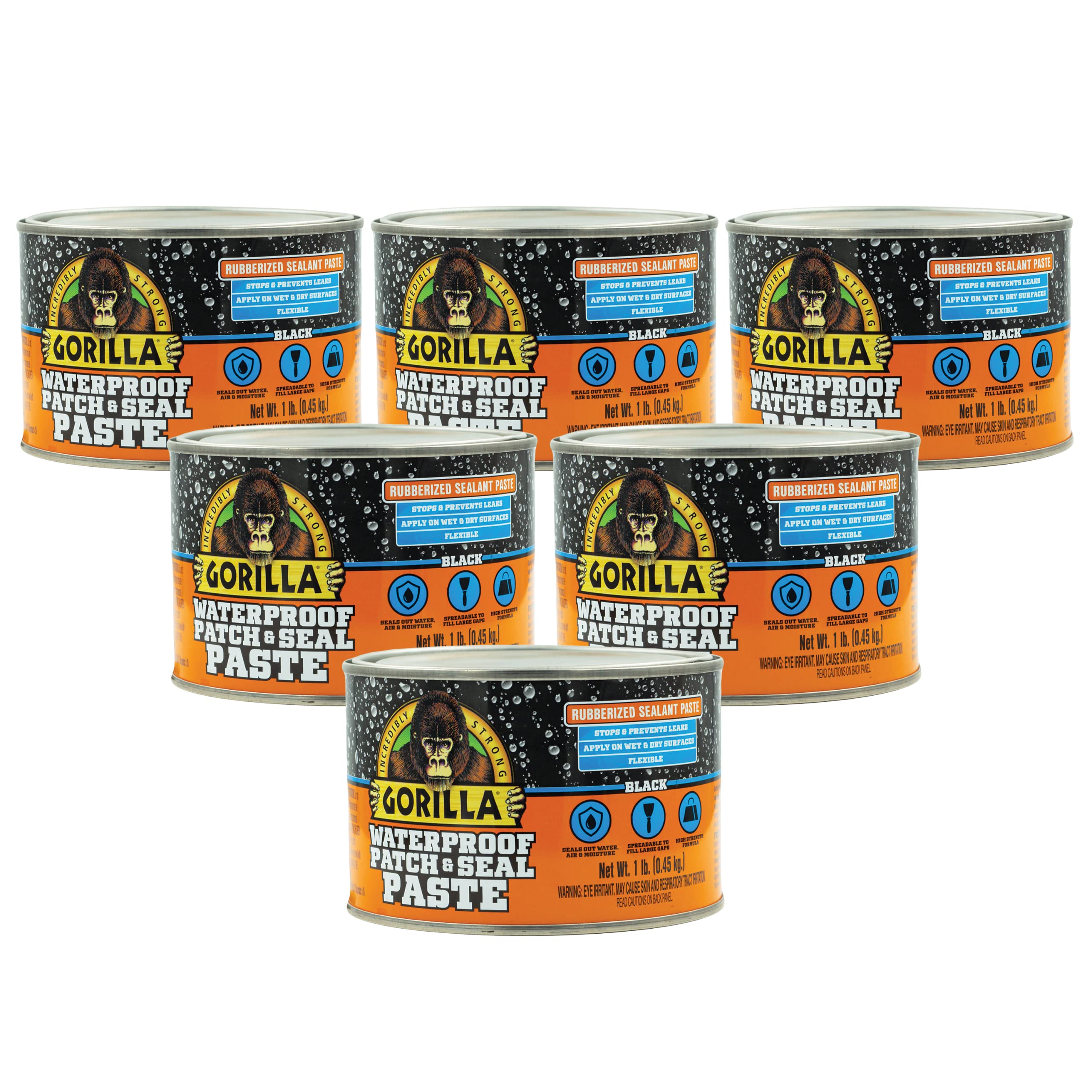 Gorilla  Waterproof Patch and Seal Rubberized Sealant Paste  Black Can 6 Pack