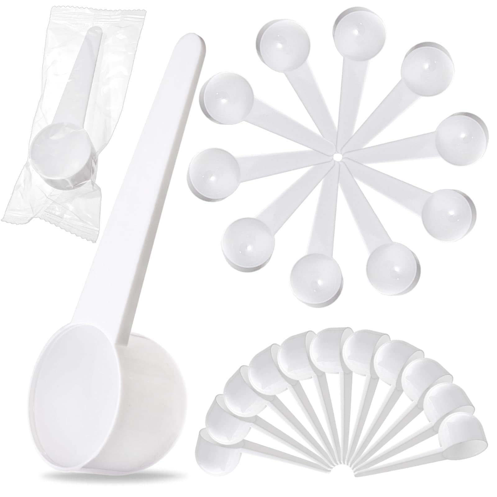 Aoibox  100 Pack Individually Wrapped Plastic Measuring Spoons 20 ml Tablespoon Scoops with Long Handle Pack