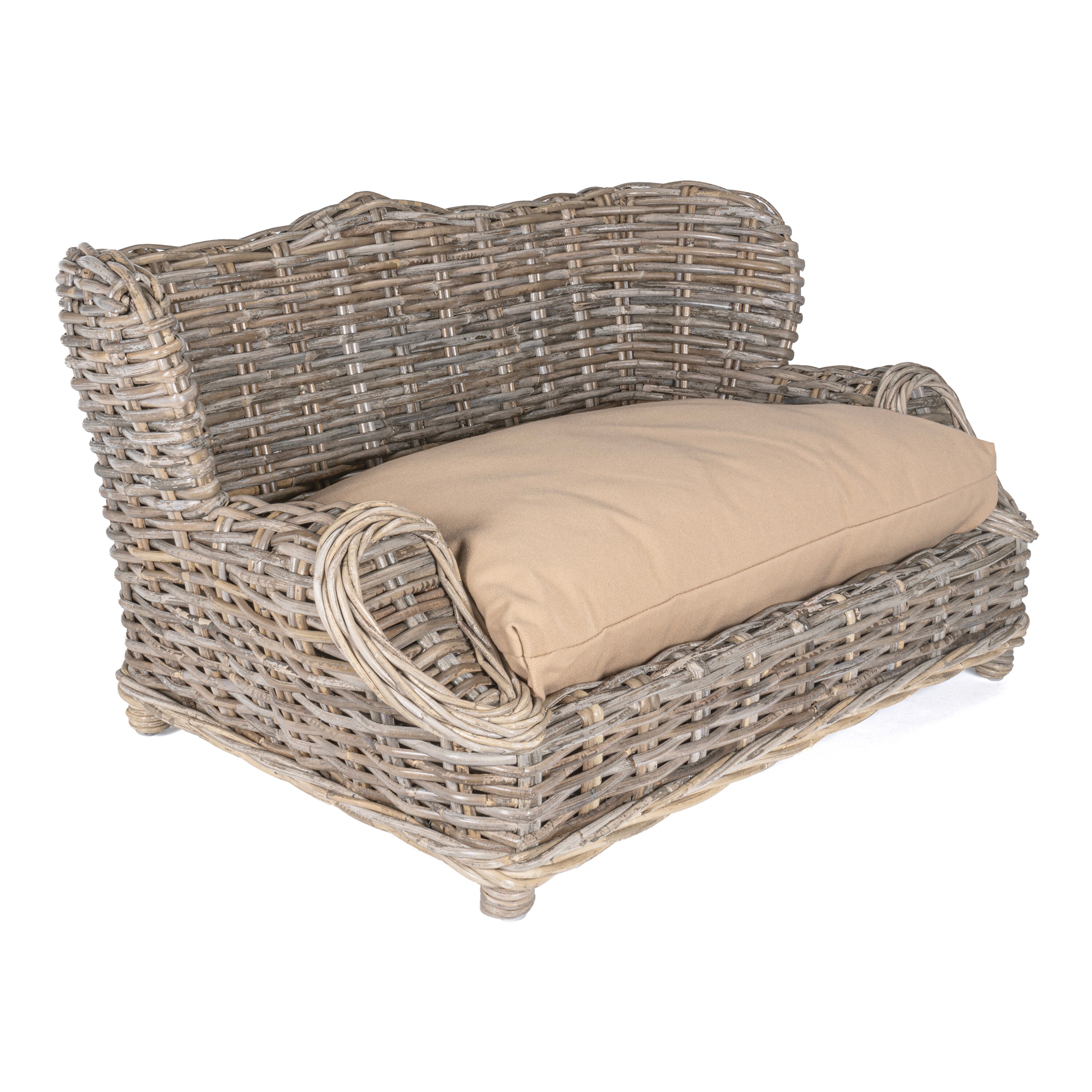 Classic Kubu Gray Handwoven Rattan Dog Daybed with Cushion