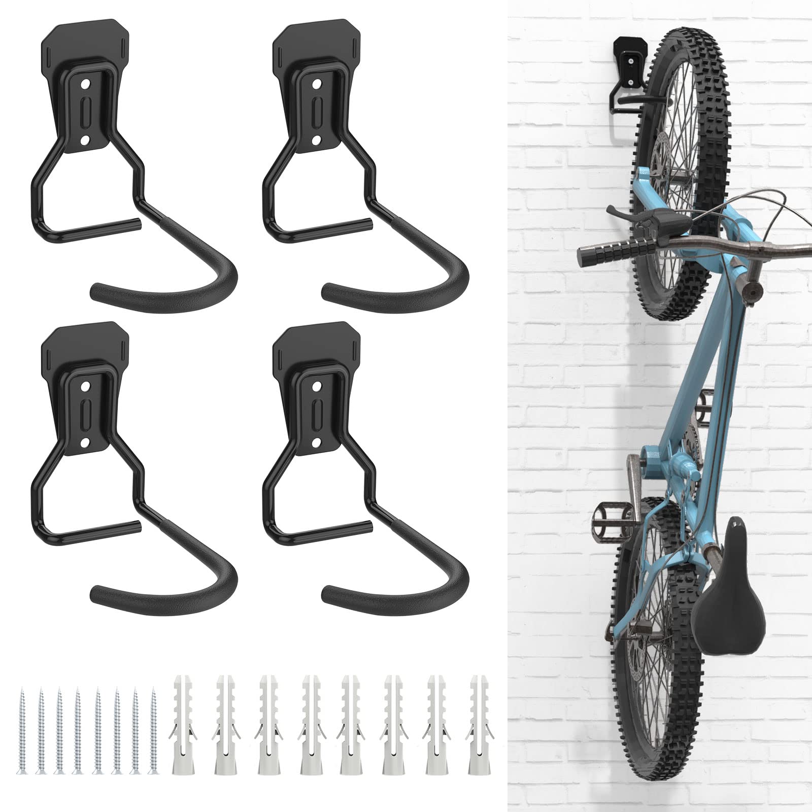 KIWDZFU Bike Wall Mount Storage Rack 4 pack Heavy Duty Vertical Bicycle ...