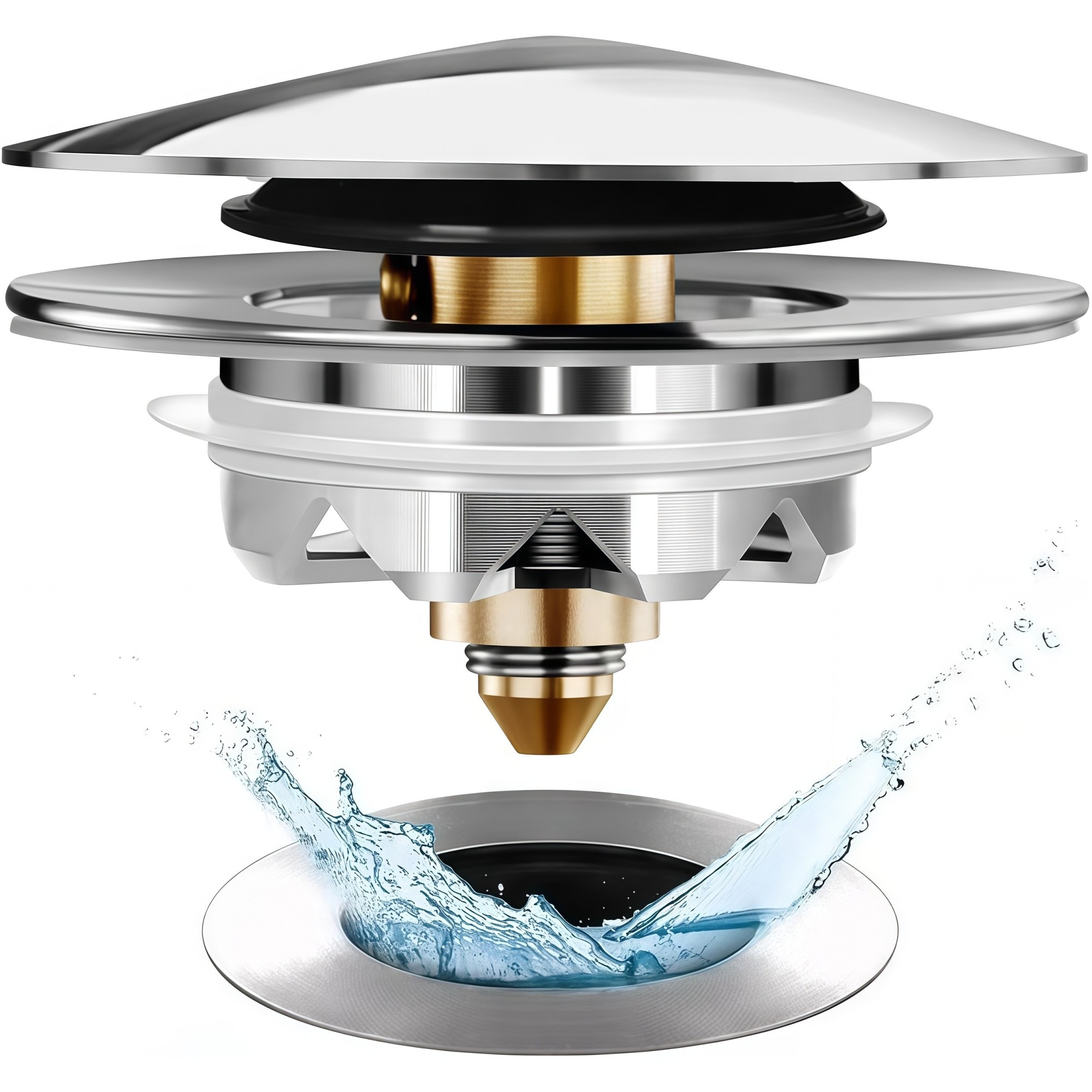 Numhew Upgraded 1.45-1.8 in Universal Pop-Up with Hair Catcher Chrome Silver Bathtub Drain Stopper