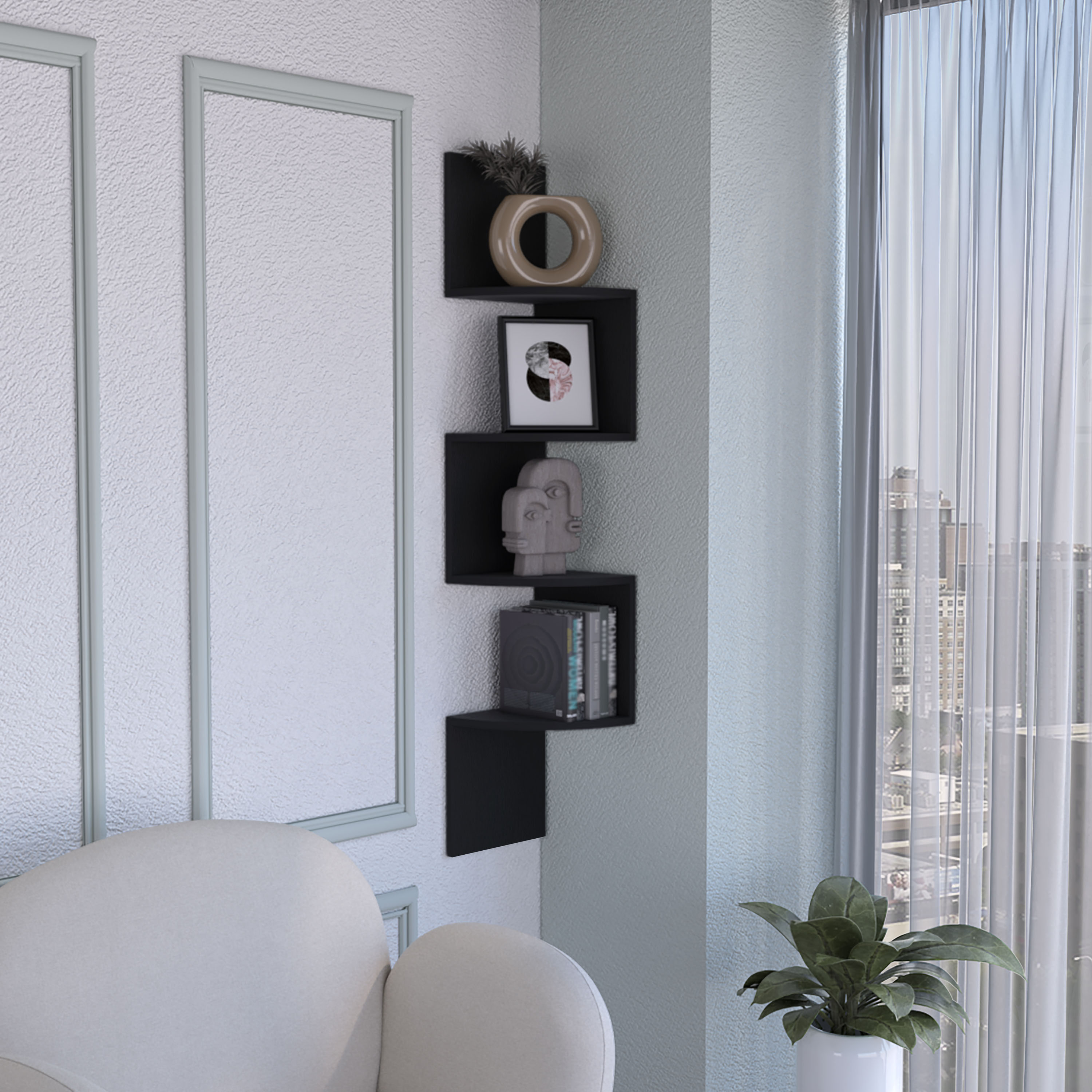JUSHUA Rosset Corner Shelf Modern Full-Wall Design with Multiple Shelving