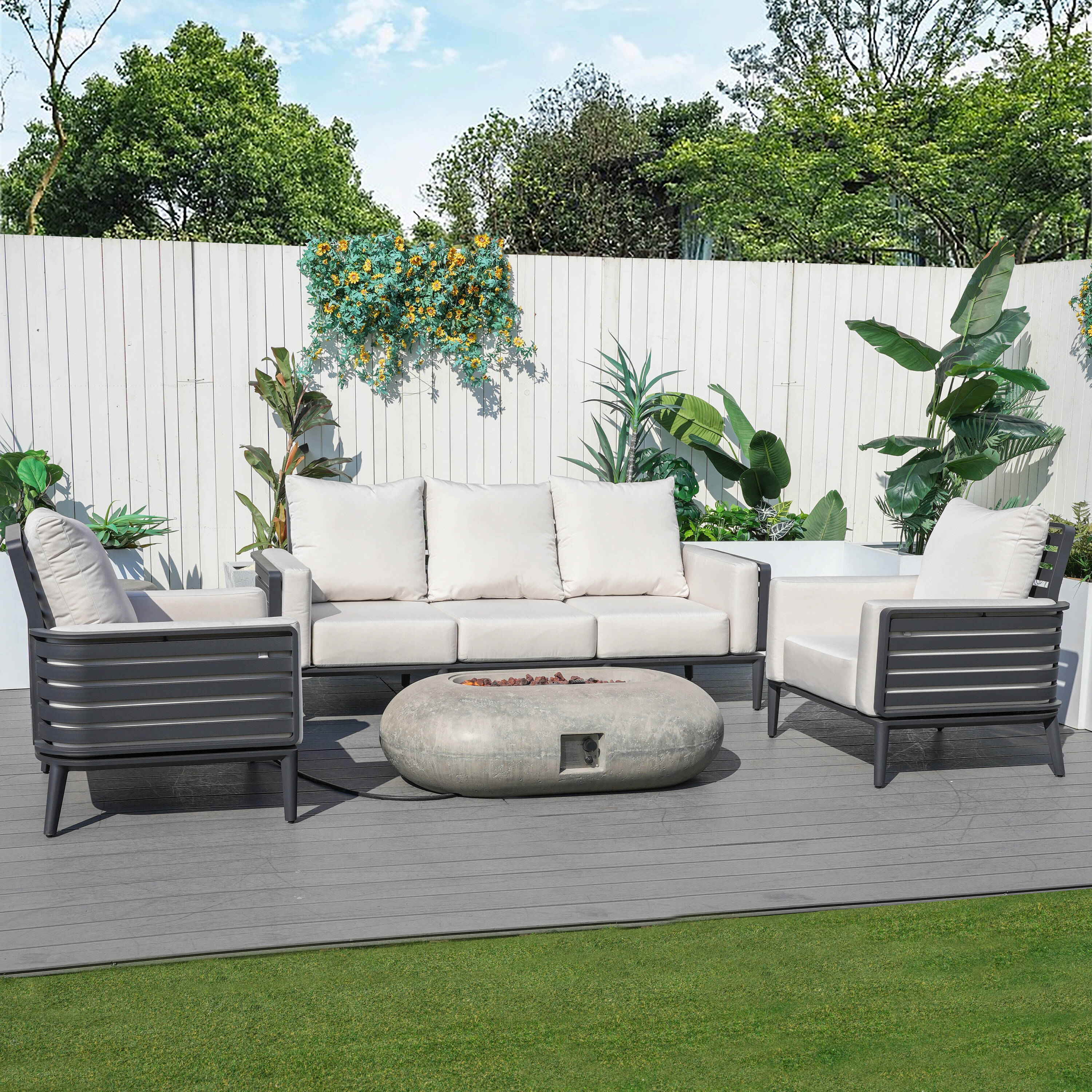 Direct Wicker DWG-2350TS2SC24912G 5 -Piece 3 Patio Sofa Conversation Set with White Cushions