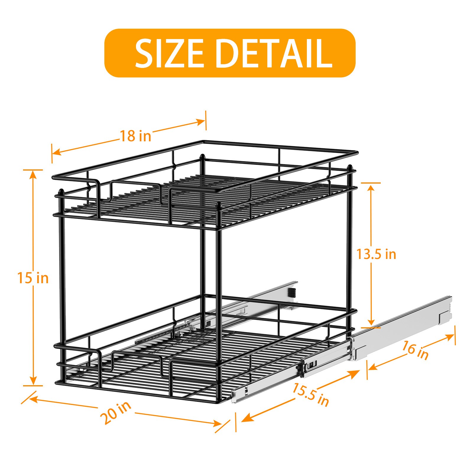 Homlux Pull-out 2 Tier Home Organizer, Slide Out Single - 21d X 20w X  15h Sliver : Target