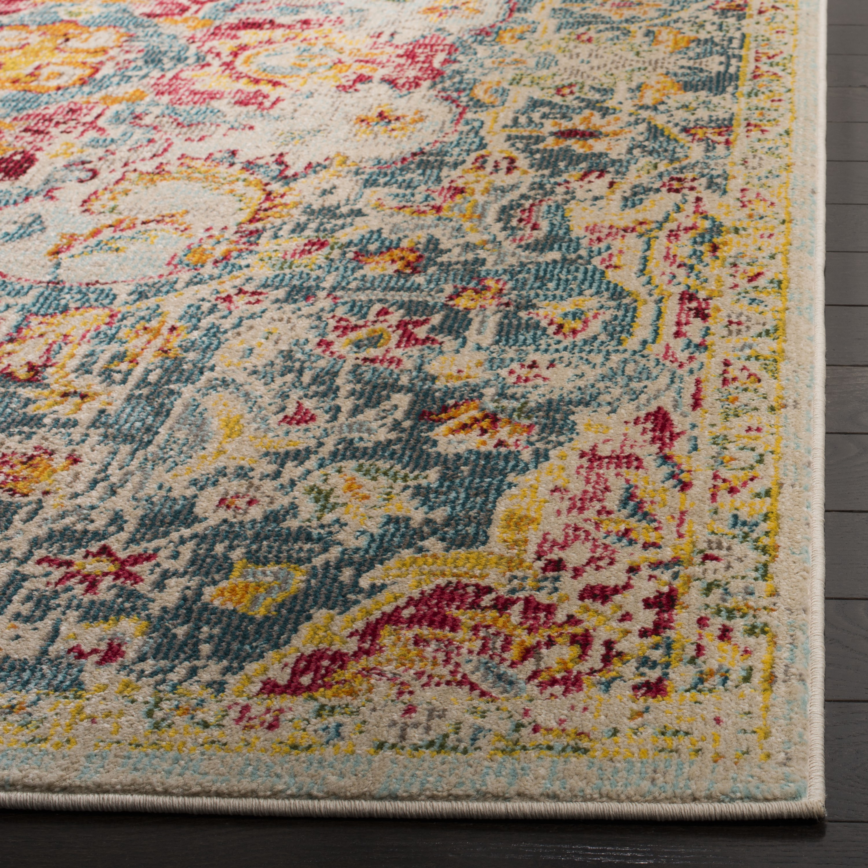 Vintage Bohemian Phoenix Blue and Yellow 3' x 5' Synthetic Area Rug