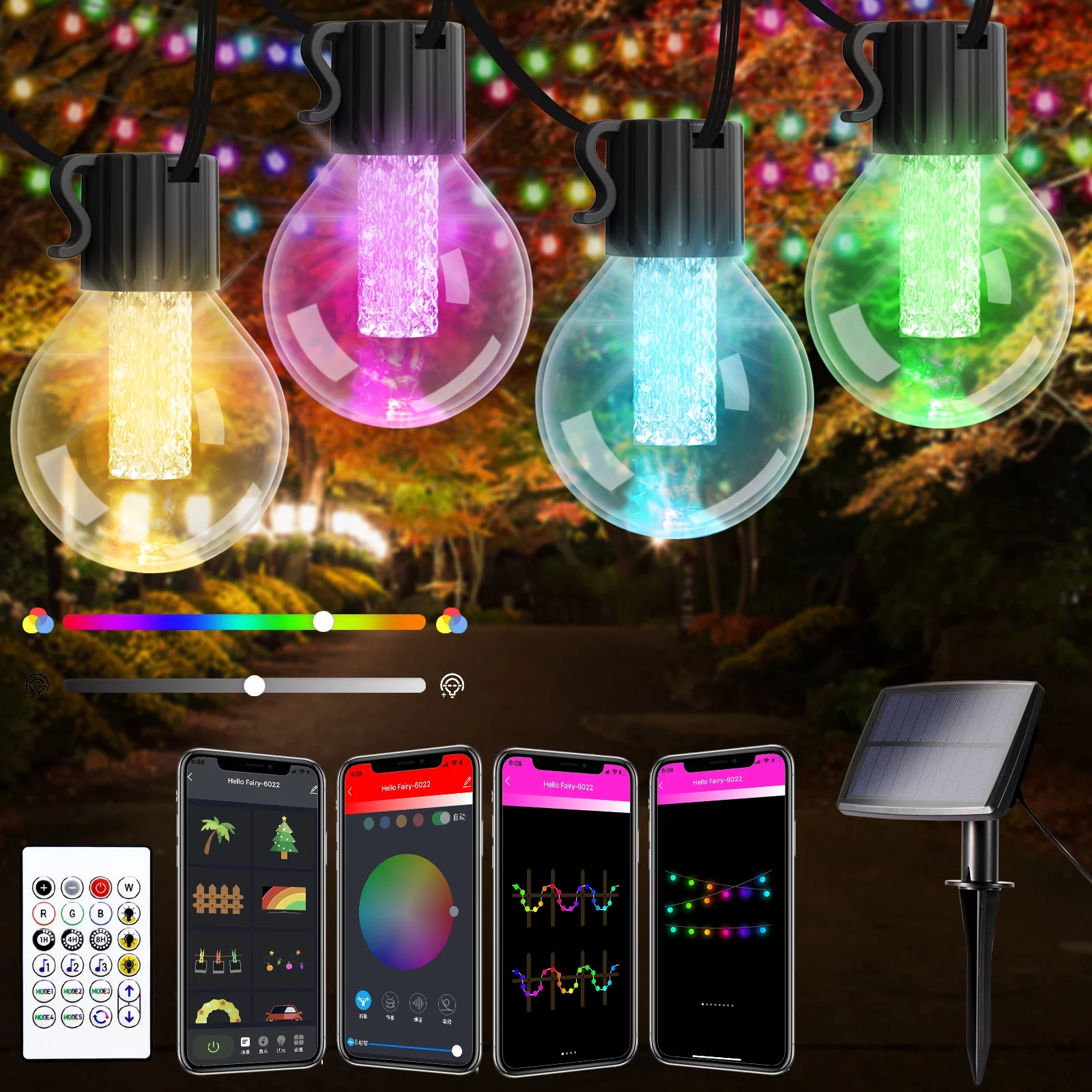 Avatar Controls 25-ft Solar Outdoor String Light with 15 Multicolor-Light  LED Globe Bulbs with Remote in the String Lights department at