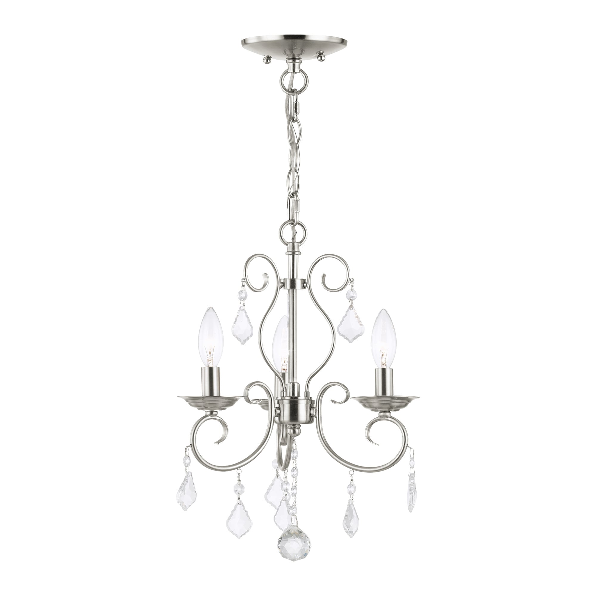 Livex Lighting 50763-91 Donatella 3 -Light Brushed Nickel Traditional Crystal For Use in Bathrooms, Bedrooms, Dining Rooms, Foyers, Kitchens, Living Rooms Chandelier