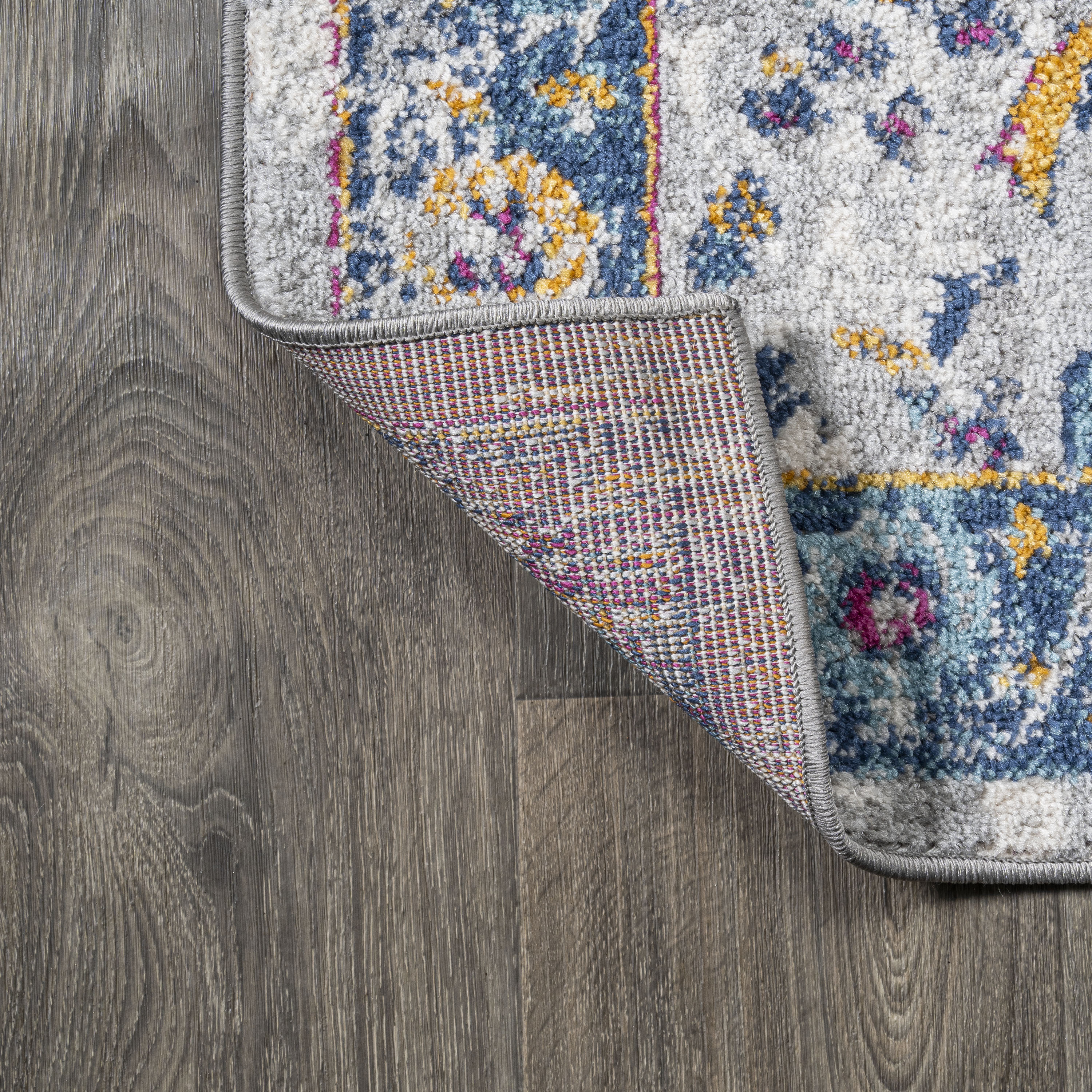 Izil Light Gray and Blue Synthetic Persian Area Rug, 8' x 10'