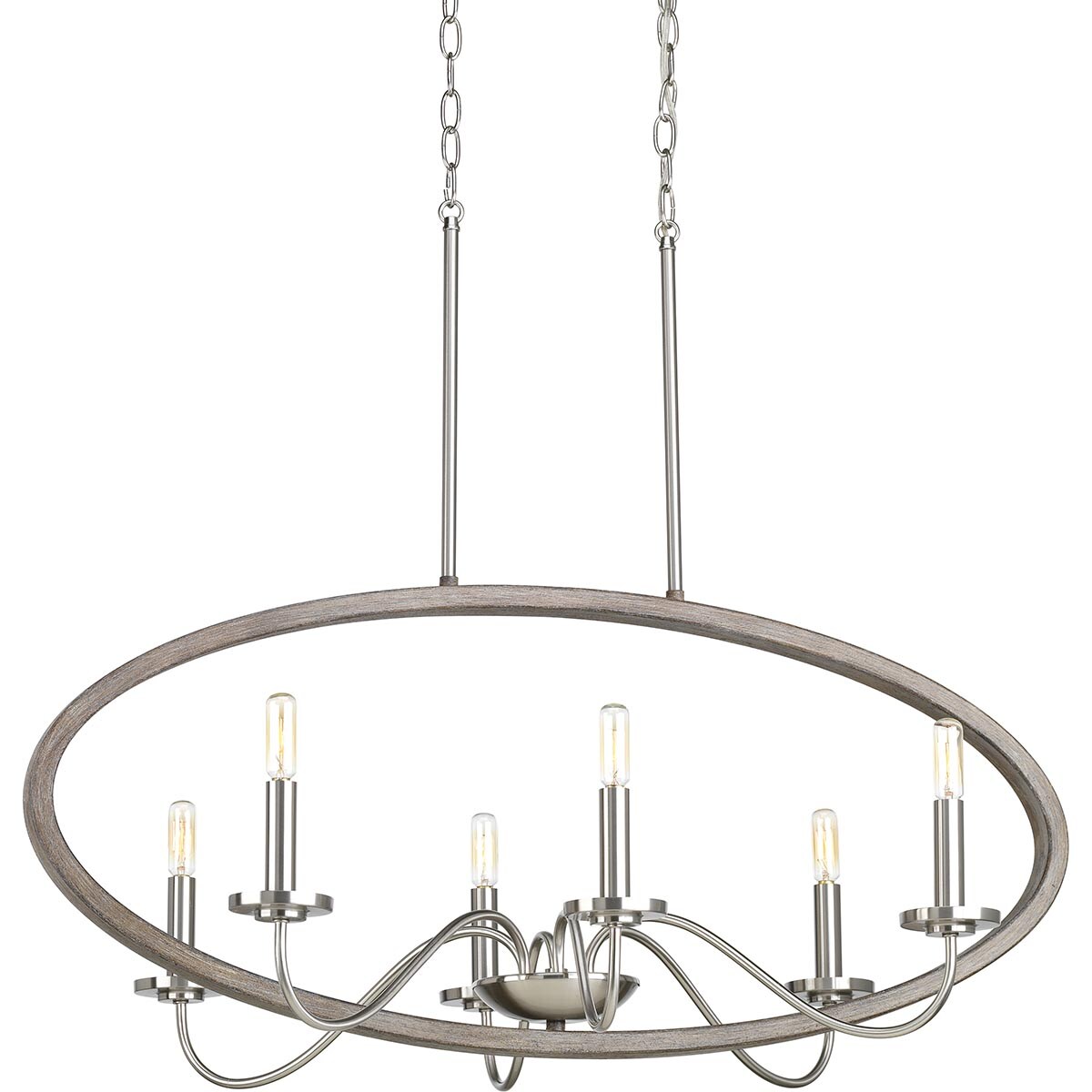 Progress Lighting P400082-009 Fontayne 6-Light Brushed Nickel Industrial Dry Rated Chandelier