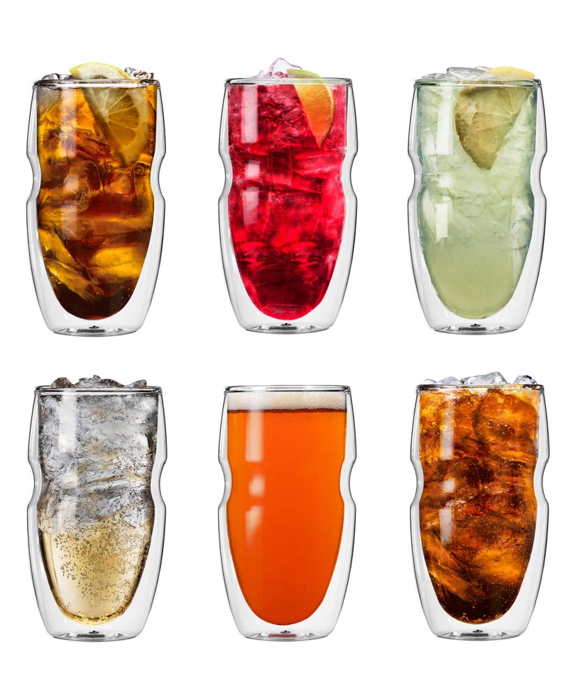 Ozeri Serafino Double Wall 16 oz. Iced Tea and Coffee Insulated Drinking Glasses (Set of 6)