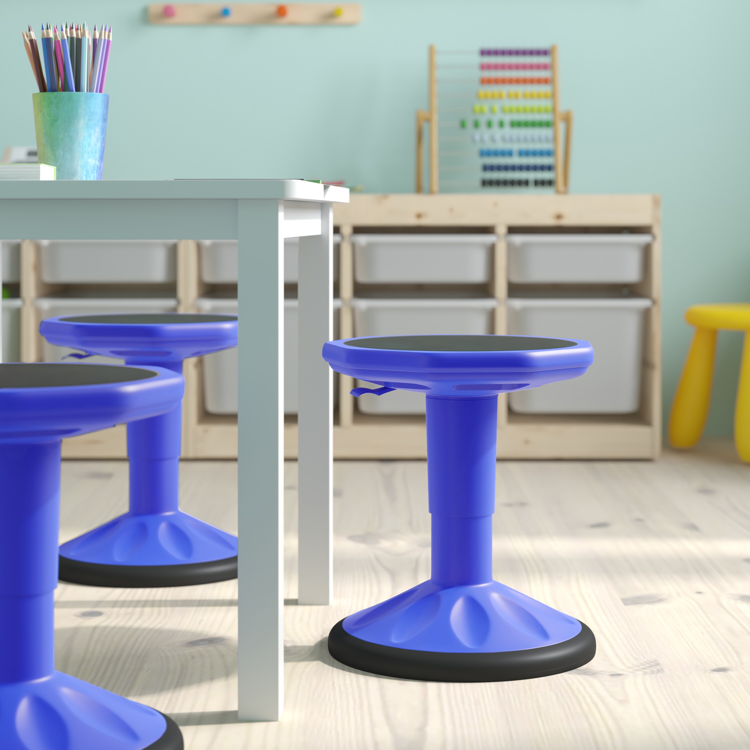 Blue Adjustable Height Kids Active Learning Stool with Rubber Seat