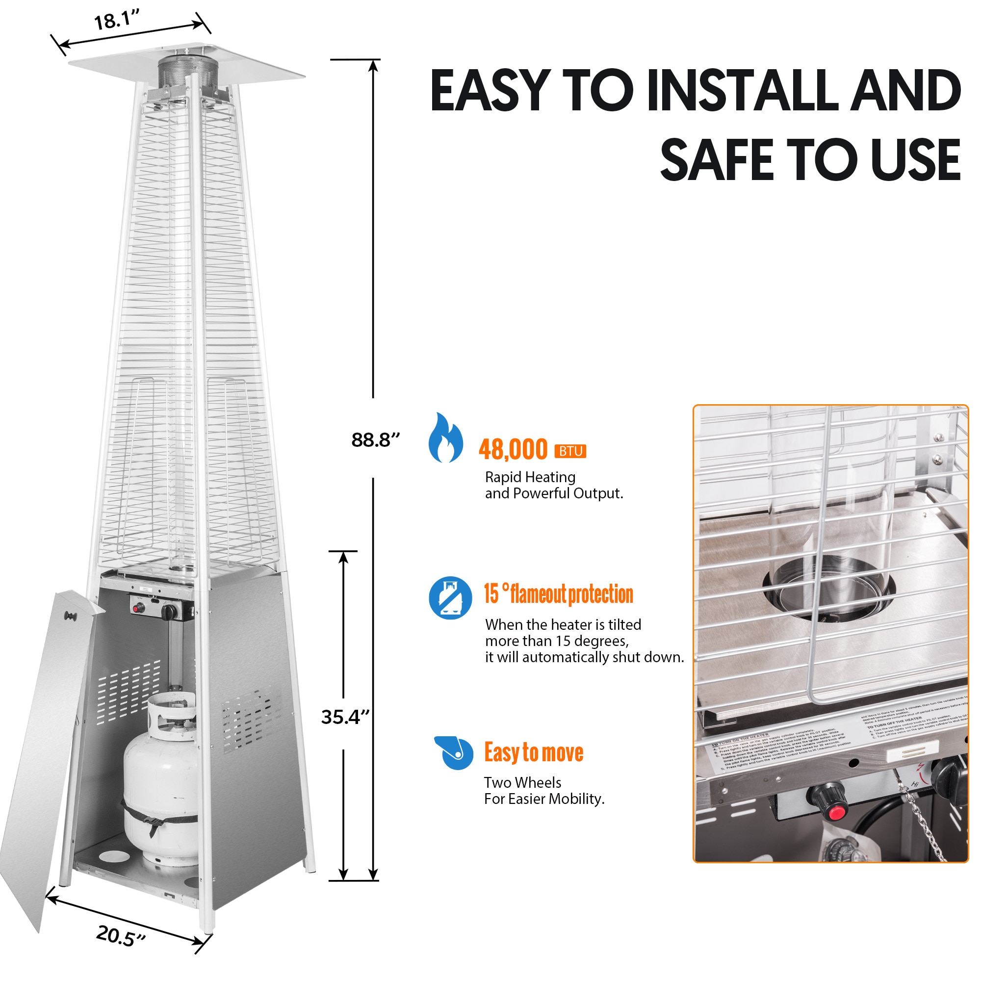 OuterMust 48000 BTU Pyramid Patio Heater with Stainless Steel Design ...