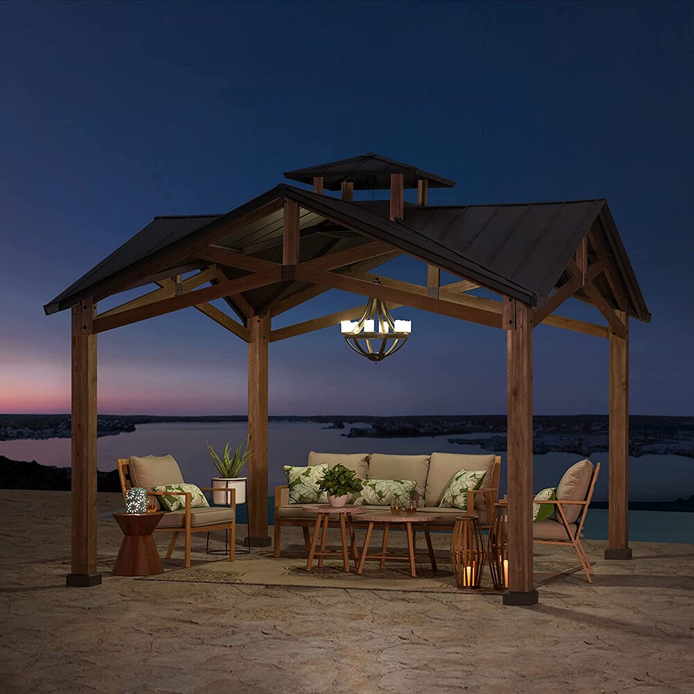 Sunjoy 12.5 ft Cedar Frame Gazebo with Black Steel Roof