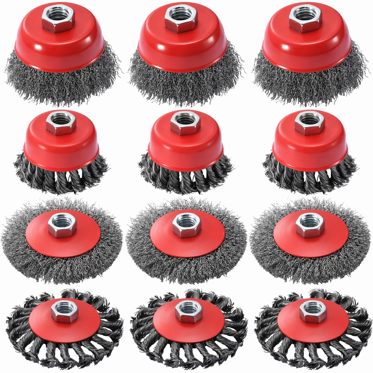 Etokfoks  12 Pack Wire Wheel Brush Kit for Angle Grinder Heavy Duty Carbon Steel Knotted and Crimped Rust Removal
