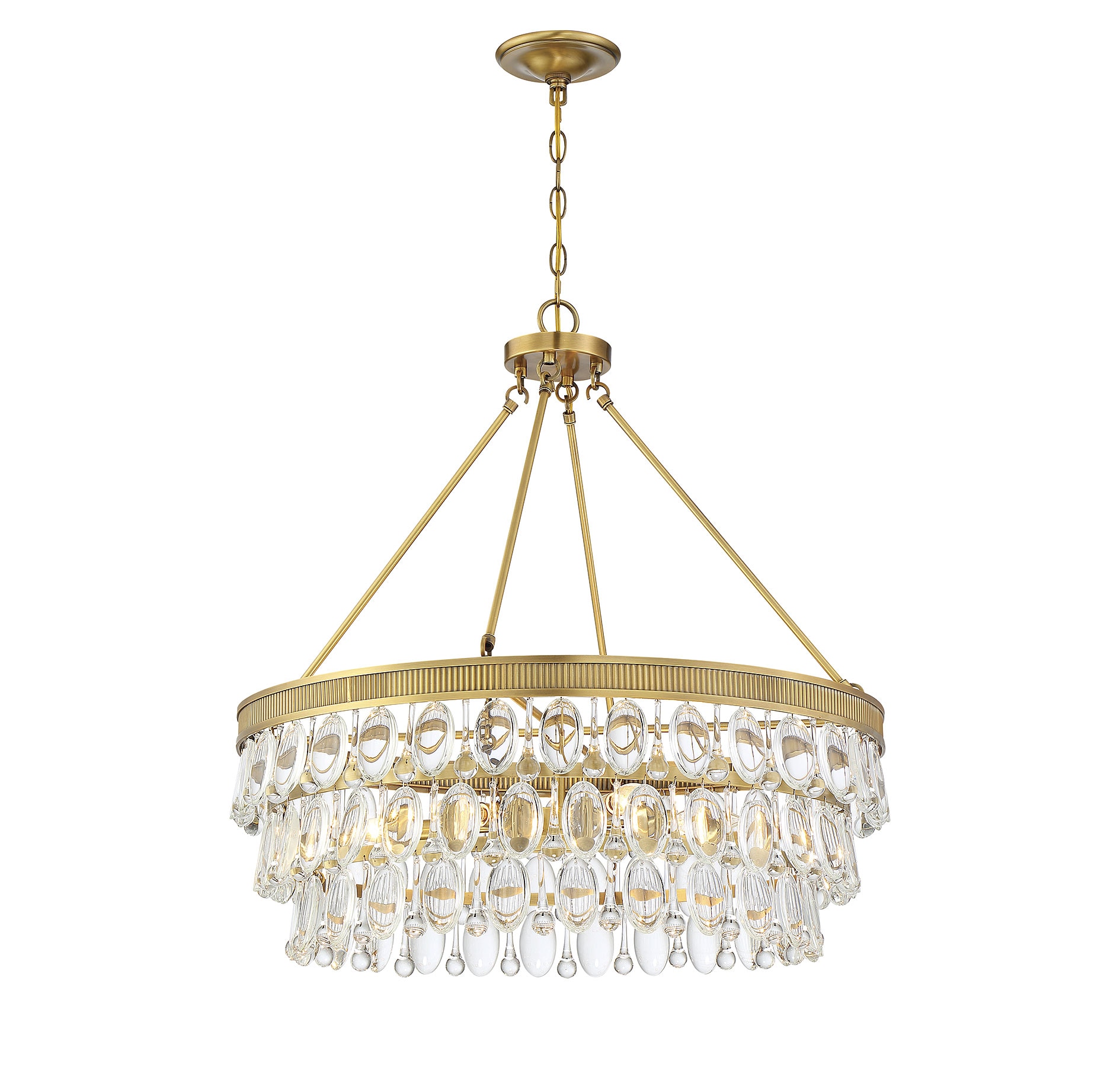 Windham 28" Warm Brass and Crystal 6-Light Pendant