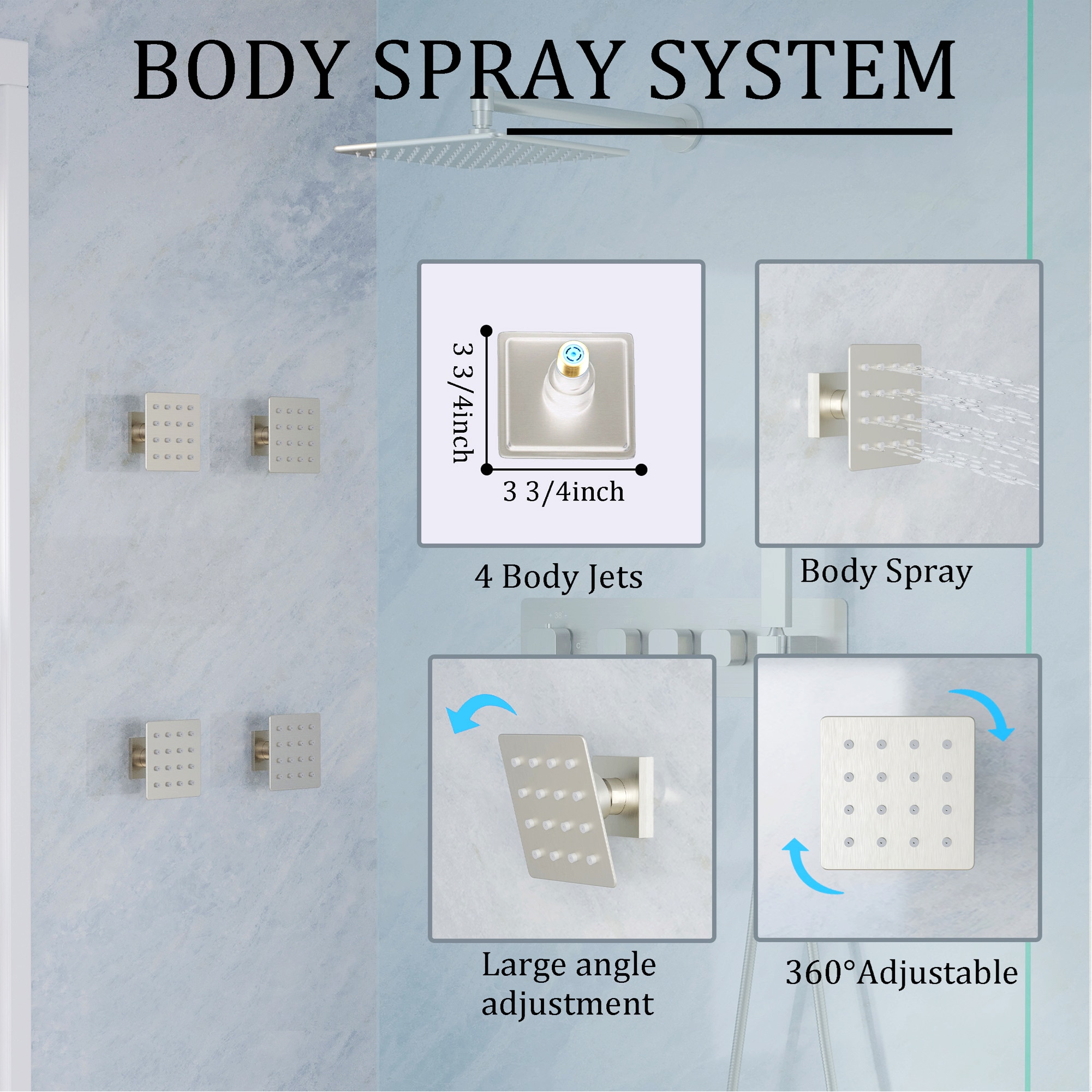WELLFOR WB-85043-BG Showerhead-Bar-Panels - View #10