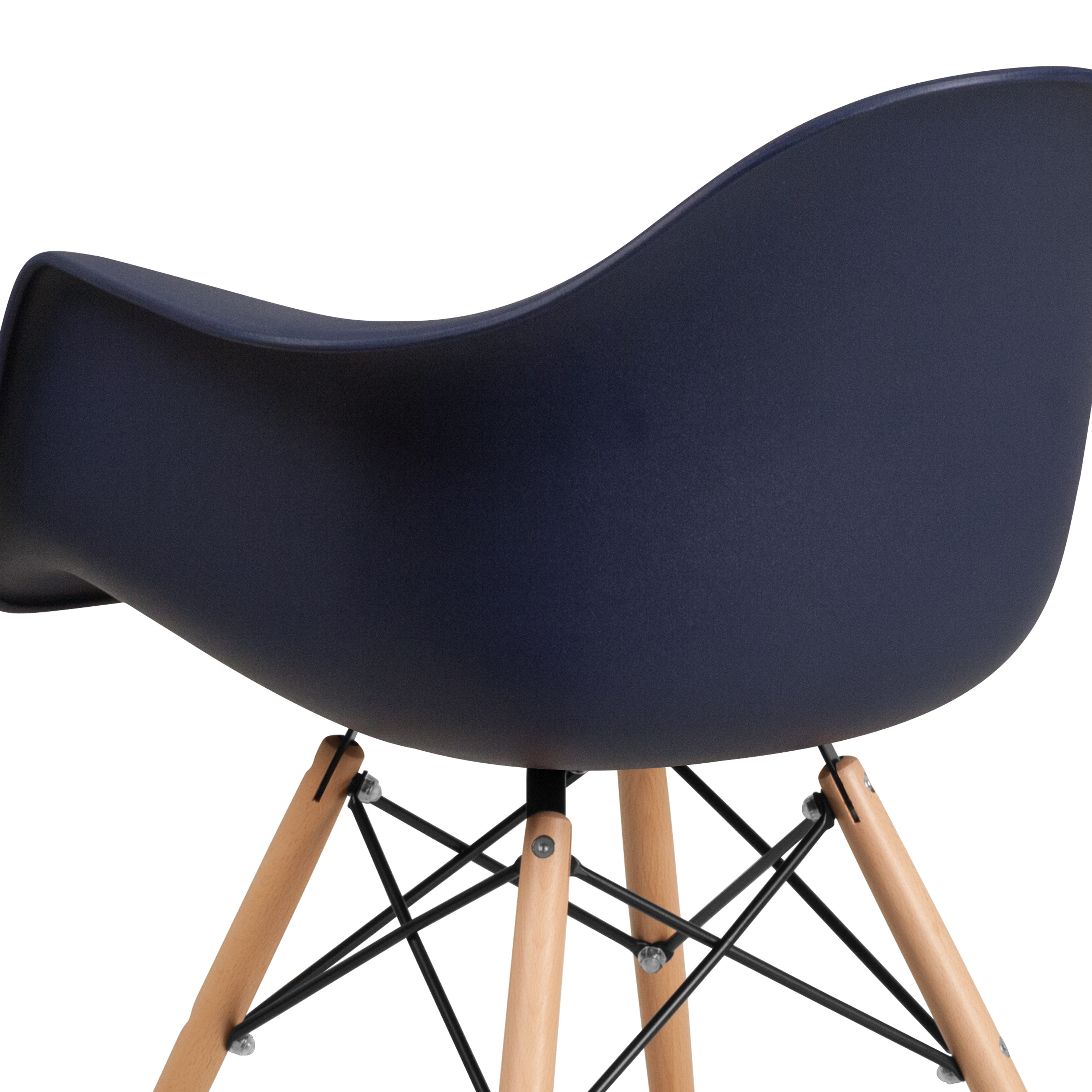 Navy Plastic Side Chair with Wooden Legs, Set of 2