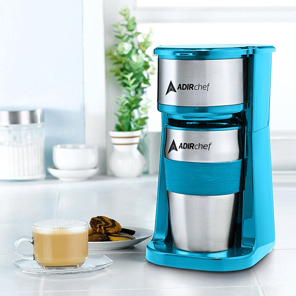  AdirChef Mini Coffee Maker - Single Serve Coffee Maker, 15 oz. Travel  Coffee Mug Coffee Tumbler & Reusable Coffee Filters - Ideal for Home,  Office, Outdoor & More - Blue: Home & Kitchen