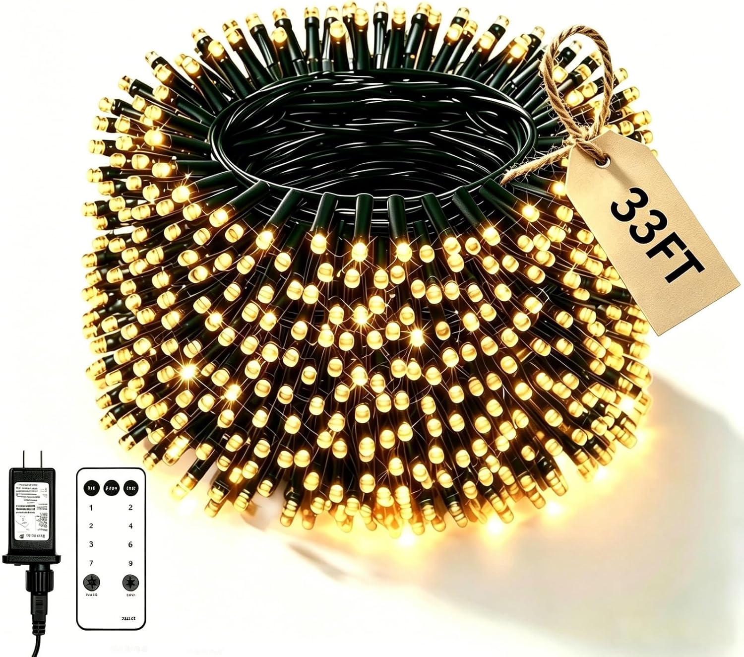 MaseiKar String Lights 33-ft 100 LED Warm White Christmas Fairy Lights with Remote 8 Modes and Timer for Indoor Outdoor Holiday Decor