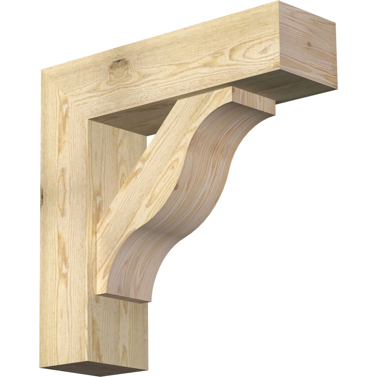 Ekena Millwork 1462482 Funston block rough sawnbracket with offset brace 8-in x 28-in x 28-in Douglas fir Brown Wood Standard bracket