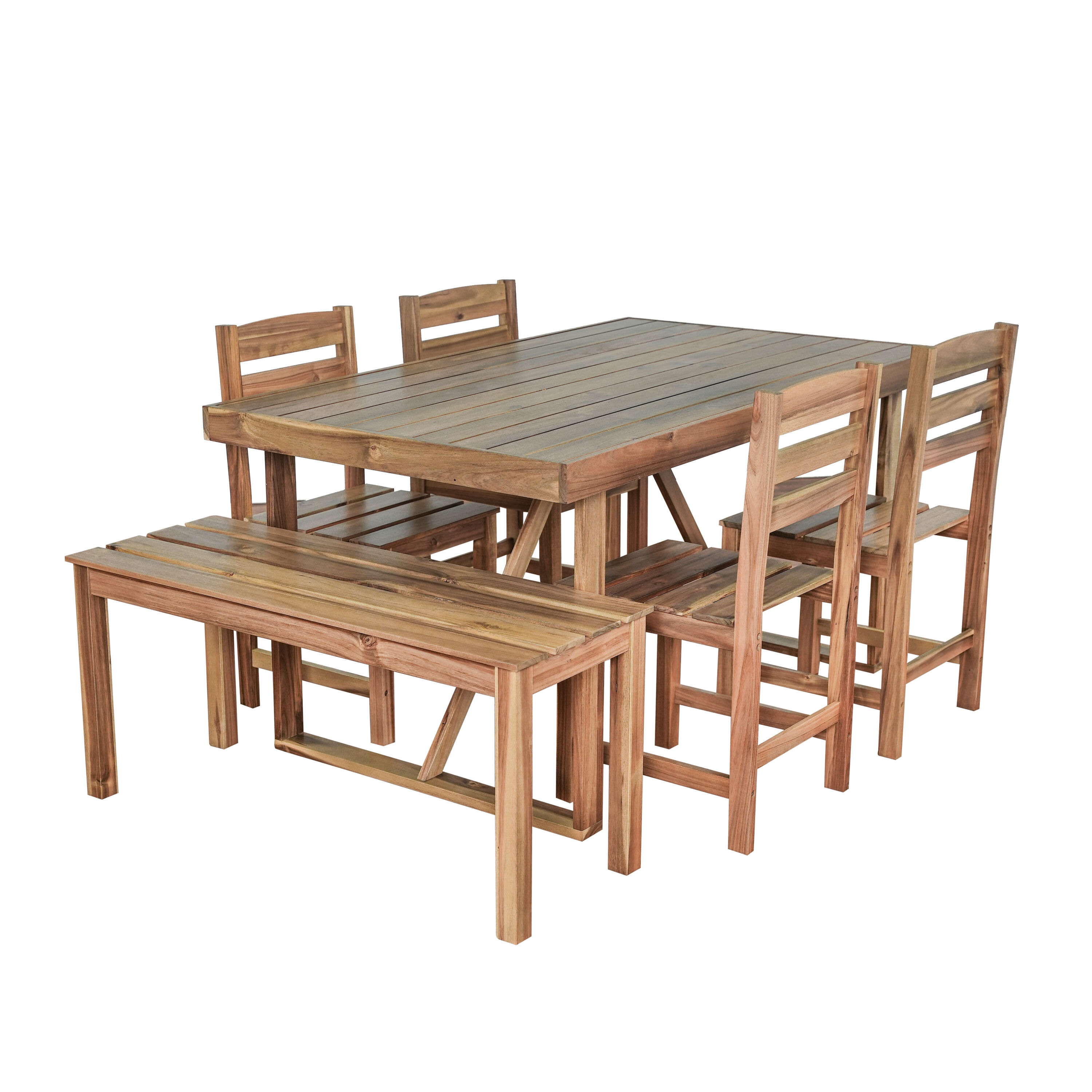 Bayfeve 6-Piece Brown Patio Dining Set Wood Rectangle Table with 4 ...