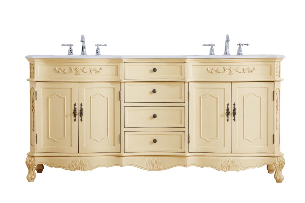Elegant Decor FI30372DLT First Impressions 72-in Brown Undermount Double Sink Bathroom Vanity with White with Occasional Coffee Color Vein Marble Top