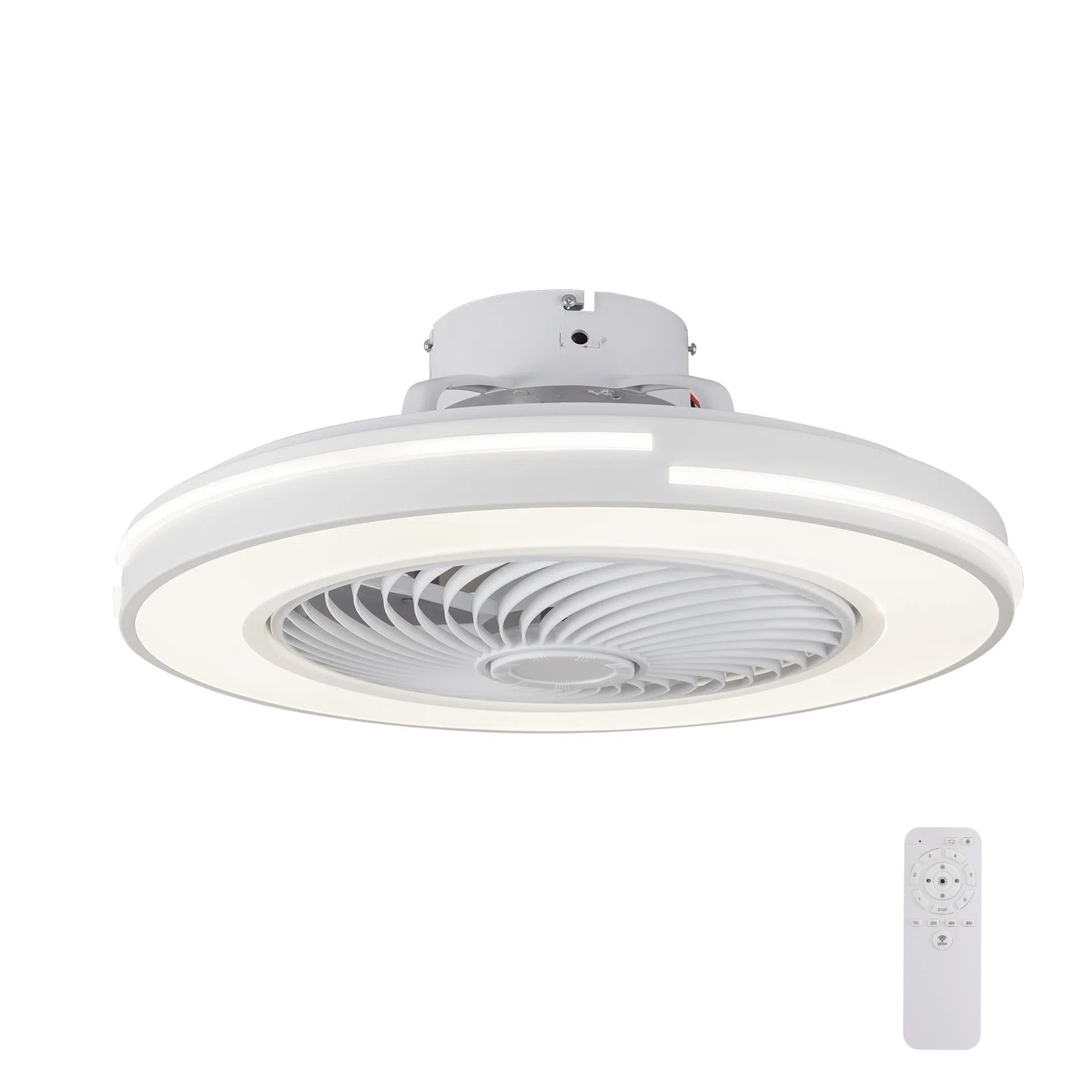Oukaning HG-HCXLST-4162-US 20-in Color-Changing Integrated LED Flush Mount White Round Bladeless Reversible Timing with ABS Blades Fandelier Ceiling Fan With Light - Remote Included ( 5 -Blade )