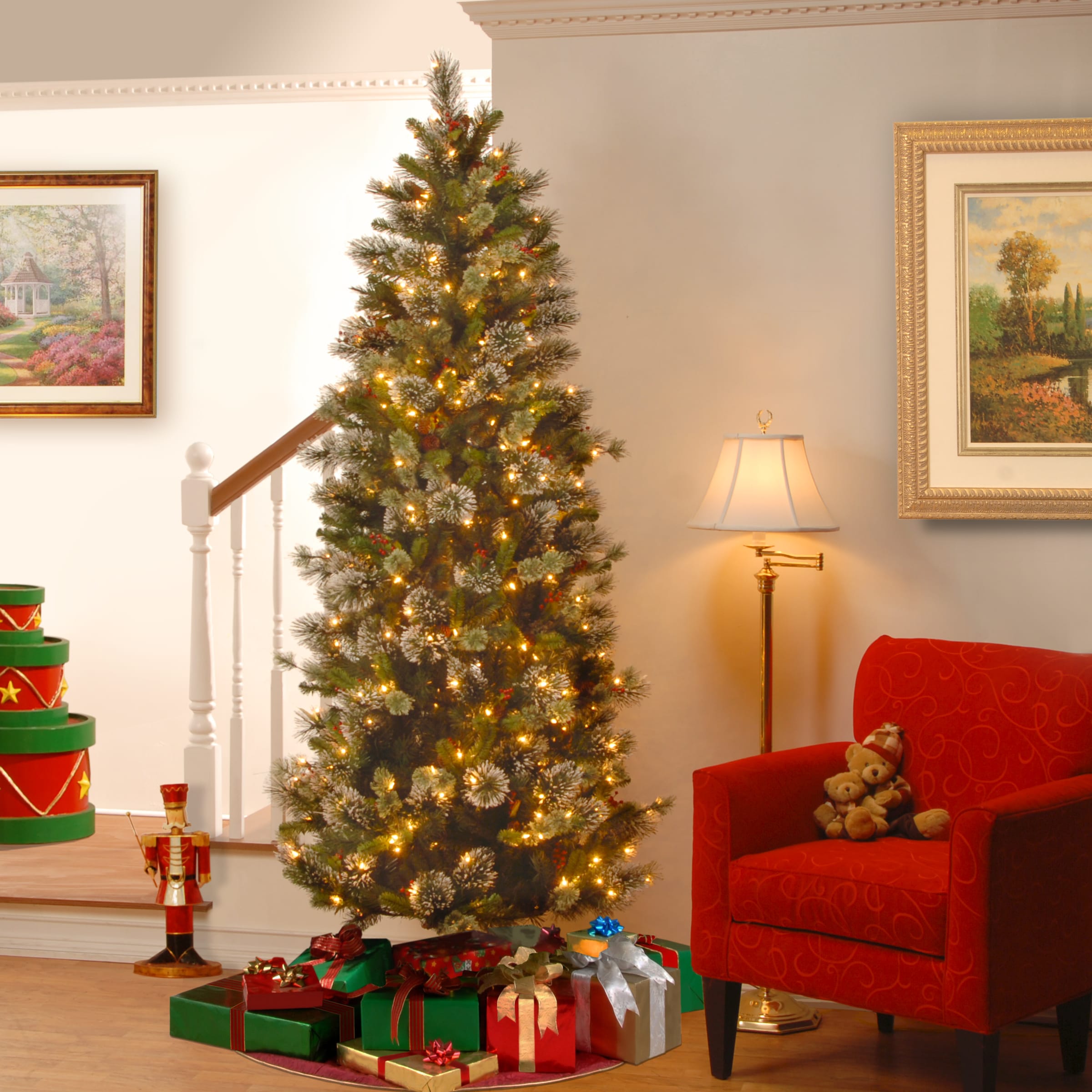 National Tree Company 7.5-ft Pre-lit Slim Artificial Christmas Tree ...