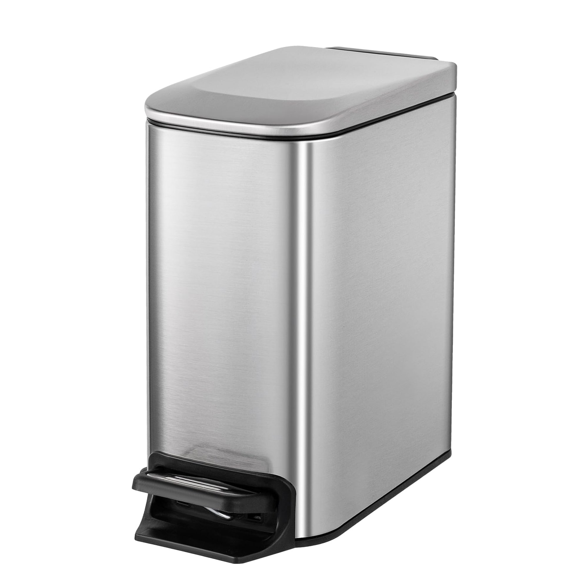 Wudkey 1.6 Gallon Silver Stainless Steel Bathroom Trash Can with Lid and Step Pedal for Home Office Bedroom