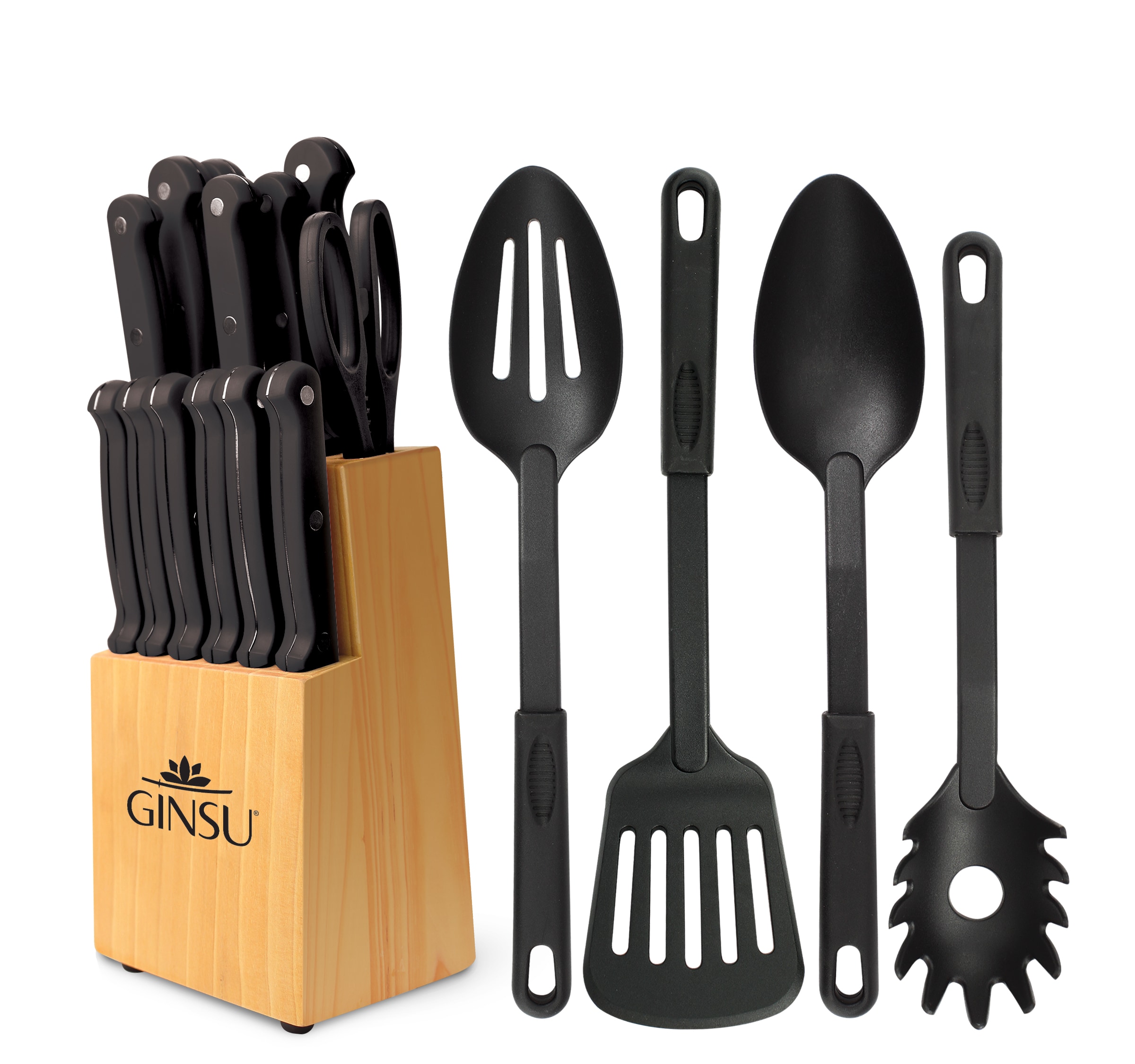 Ginsu Kiso Dishwasher Safe Black 18 Piece Knife Set - Stainless