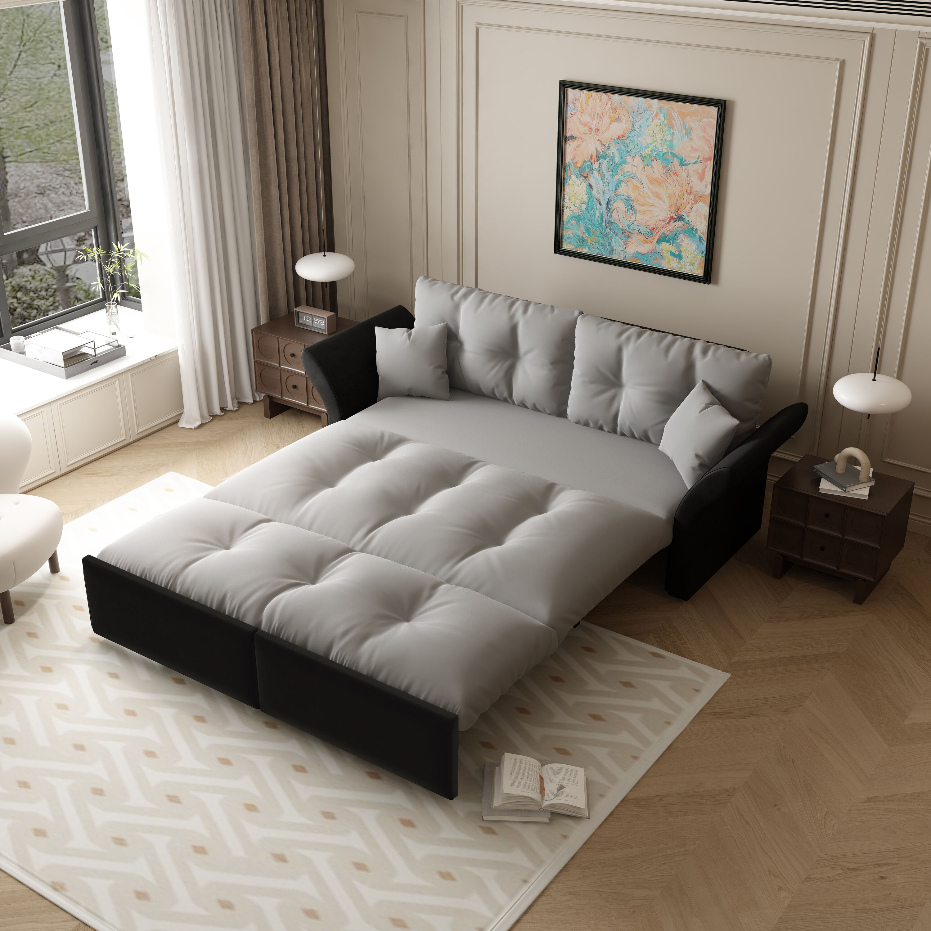 LUXEYARD Queen Pull Out Sofa Bed Convertible Sleeper Tufted Sofa with Soft Pillows MultiFunctional Velvet Loveseat Bed