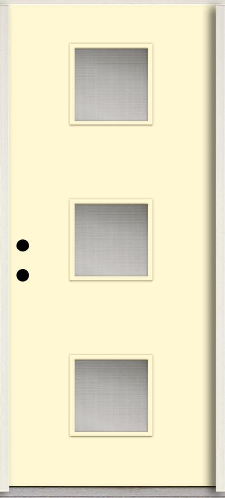 RELIABILT LO1066762 Spotlights 36-in x 80-in x 4-5/8-in Fiberglass 1/4 lite Right-hand inswing Bisque Paint Painted Prehung Front Door Insulating core