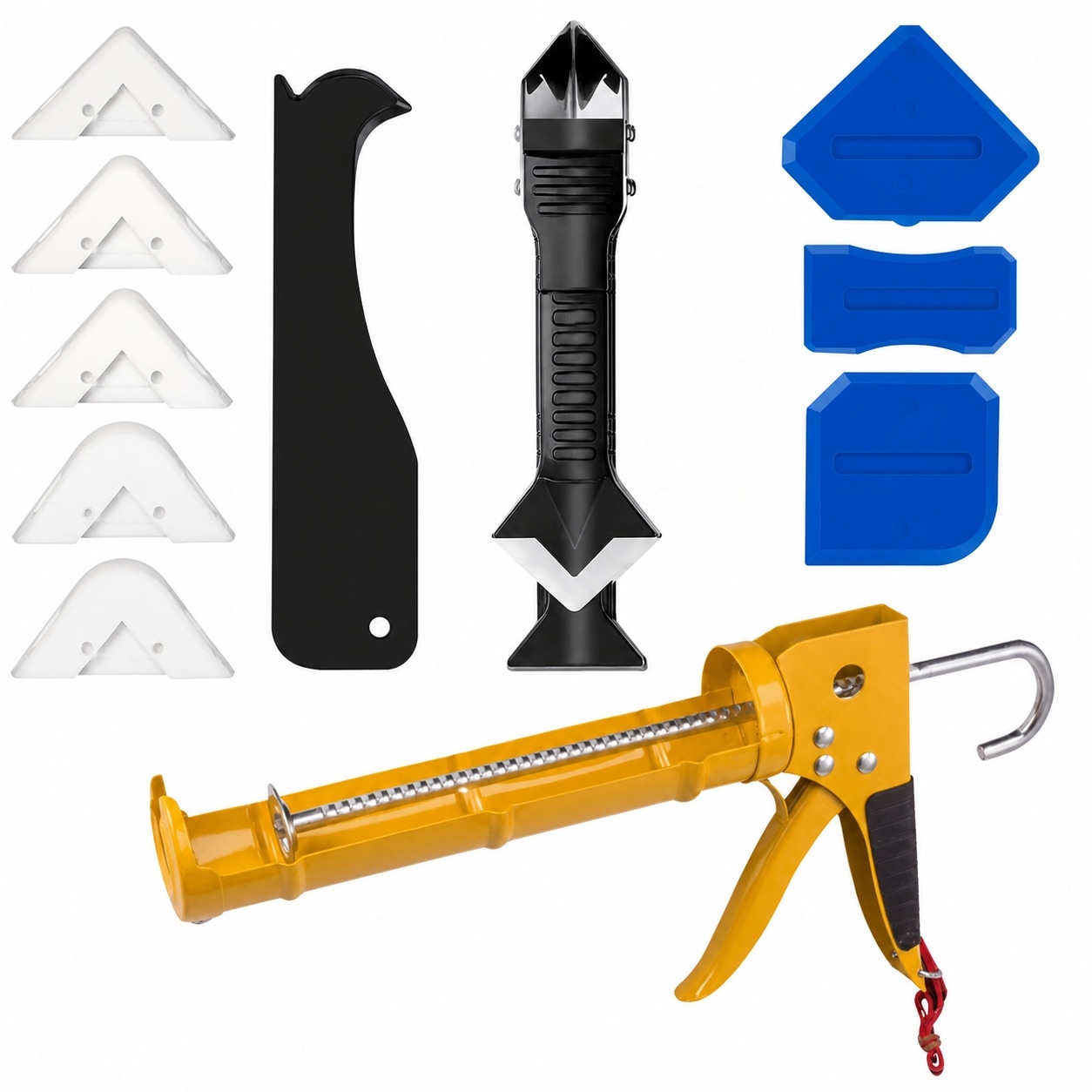 Etokfoks  10 1 Thrust Ratio Caulk Gun Kit for 10oz Caulk Tubes with Remover and Finishing Tool for Home Outdoor Repairs