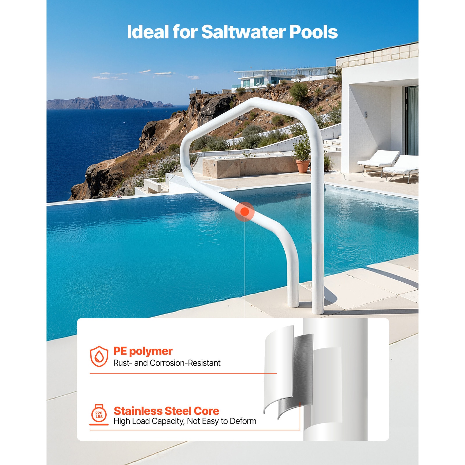 Mecale Stainless Steel Pool Handrail Heavy Duty Indoor Outdoor Swimming ...