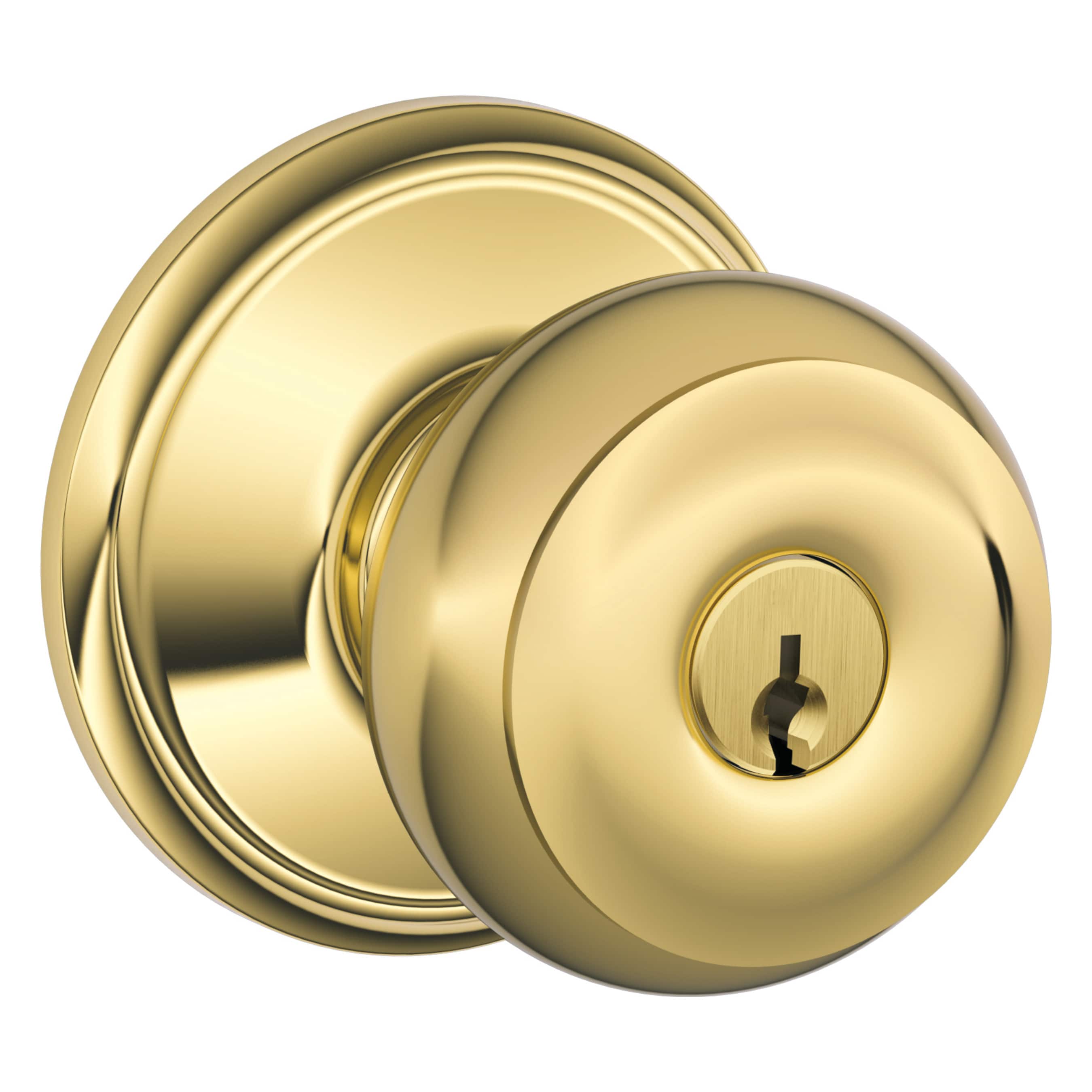 Schlage F51 V GEO 505 605 Georgian Bright Brass Exterior Keyed Entry Door Knob
