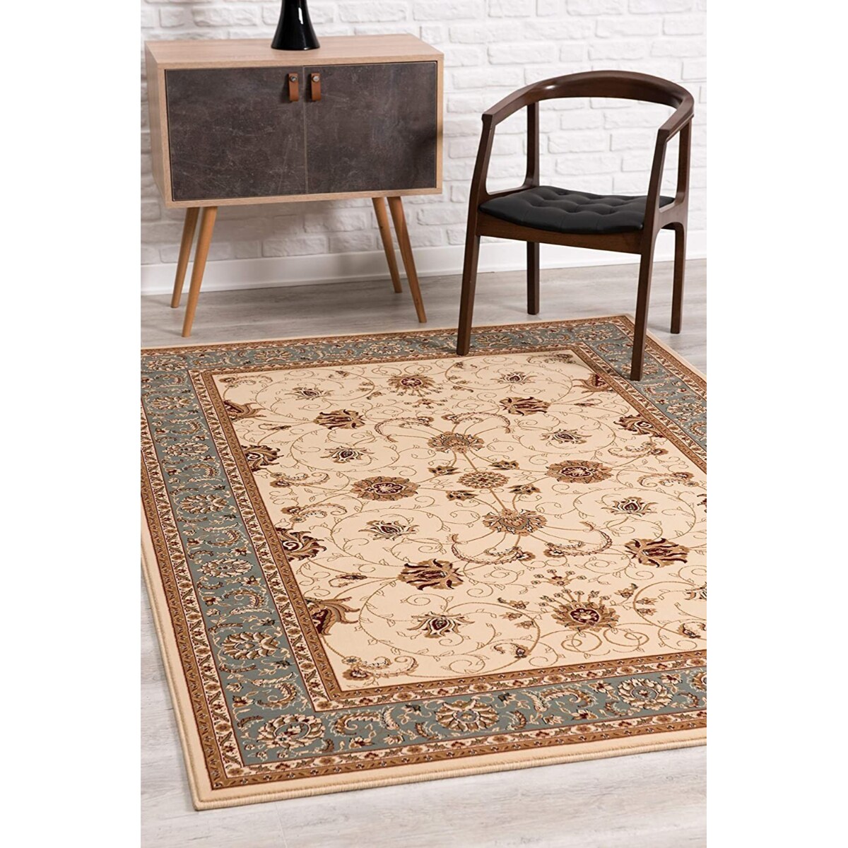 HomeRoots 4000395269 3 x 10 (ft) Olefin Cream Blue Rectangular Indoor Medallion Runner rug