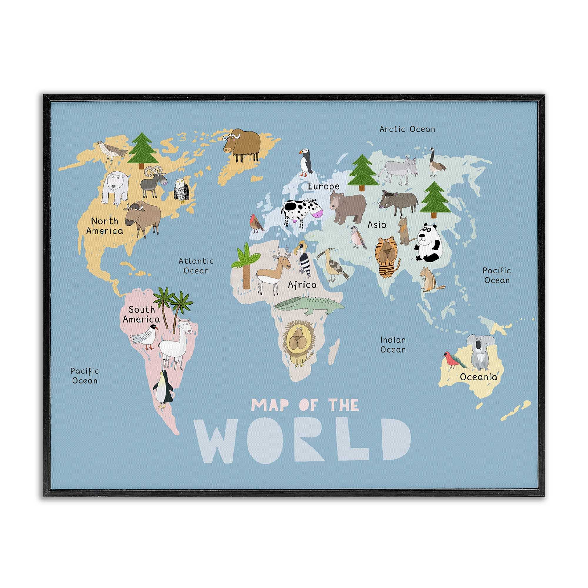 Stupell Industries Kids Map of World Framed Giclee Art