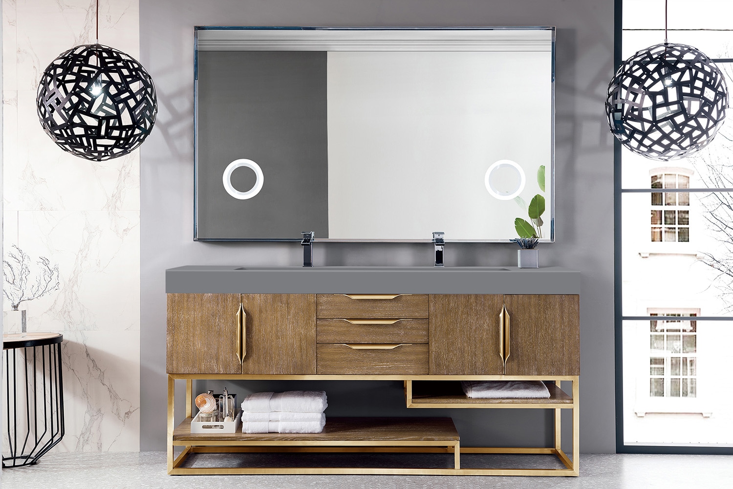 Columbia 59 Double Vanity, Radiant Gold w/ Dusk Grey Glossy