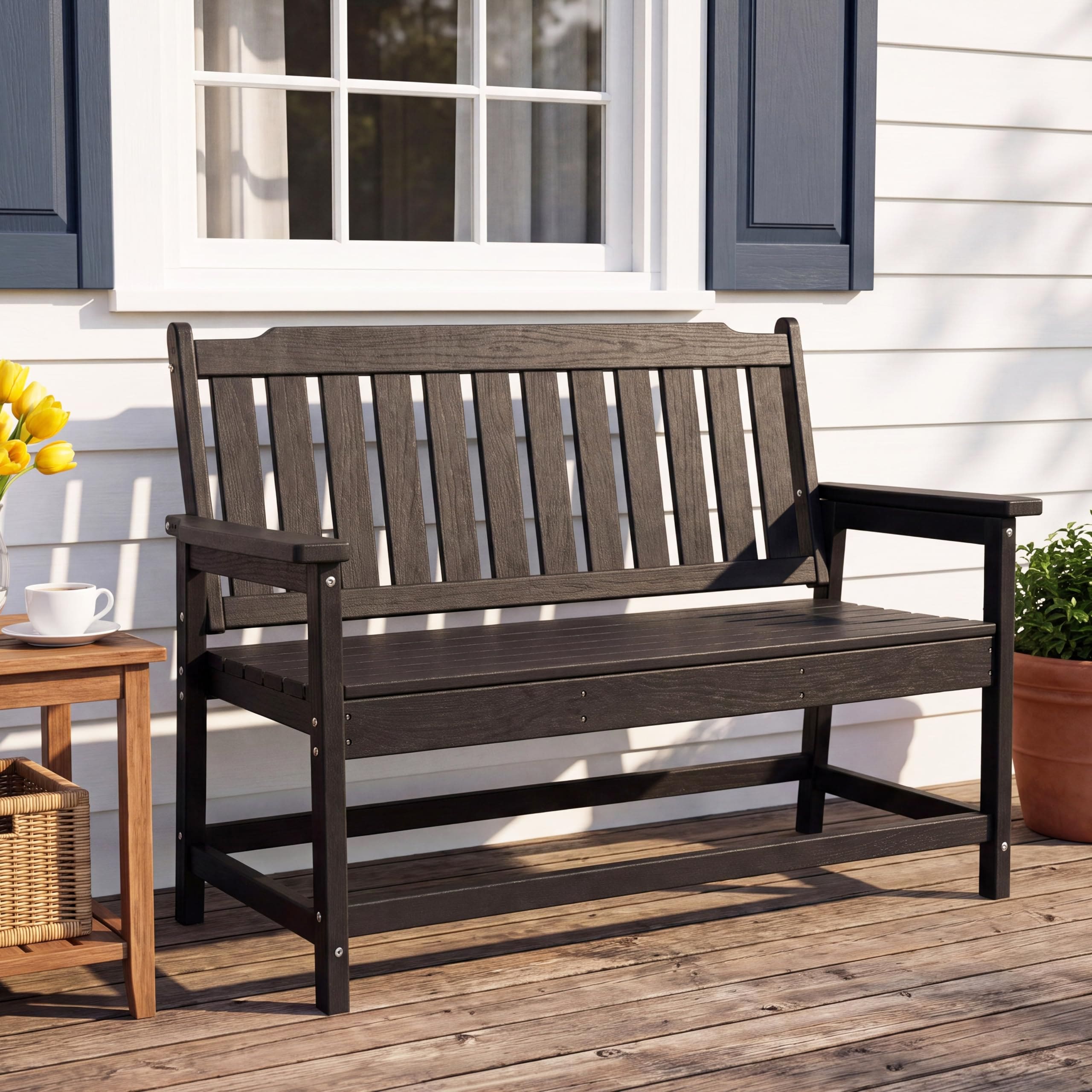 Decksplore - HDPE Outdoor Bench Weatherproof Aluminum Reinforced Frame 560 lbs Fade Resistant Mai...