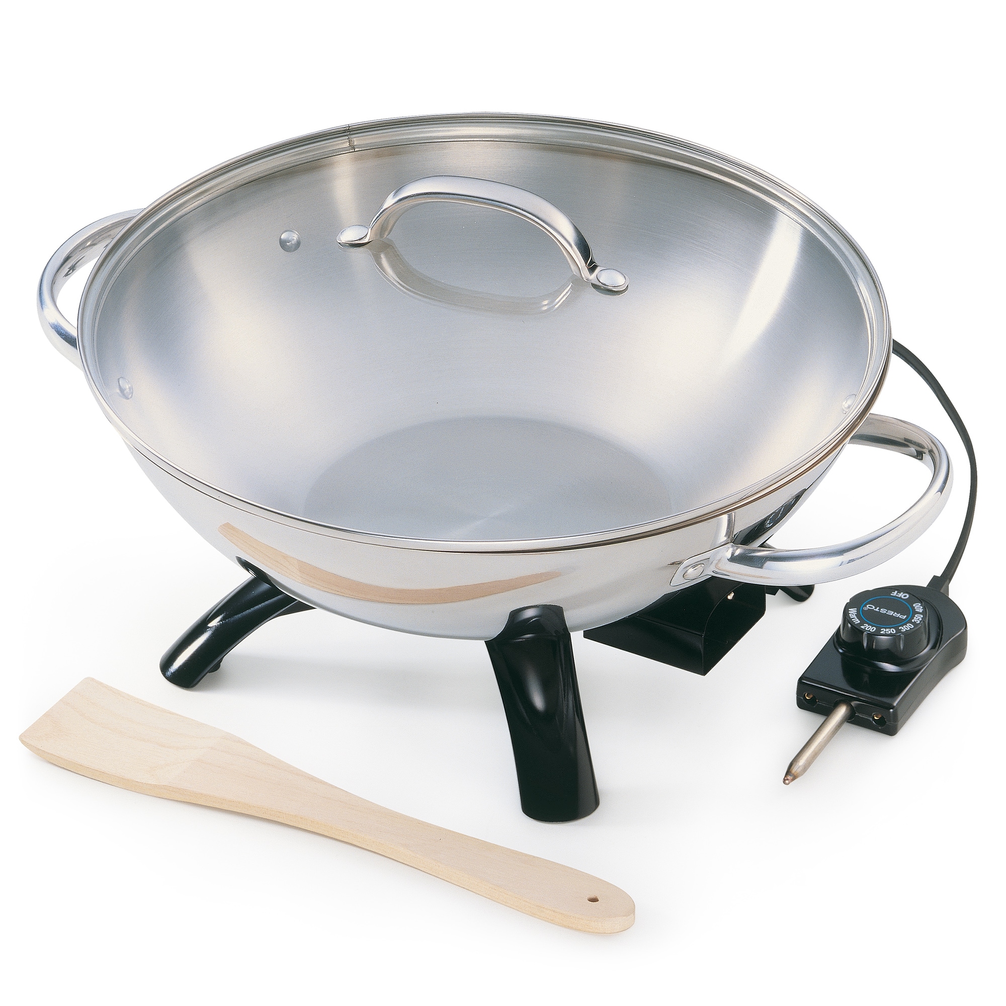 Presto 414860 1500 Watt Stainless Steel Electric Wok with Glass Lid and Wooden Spatula