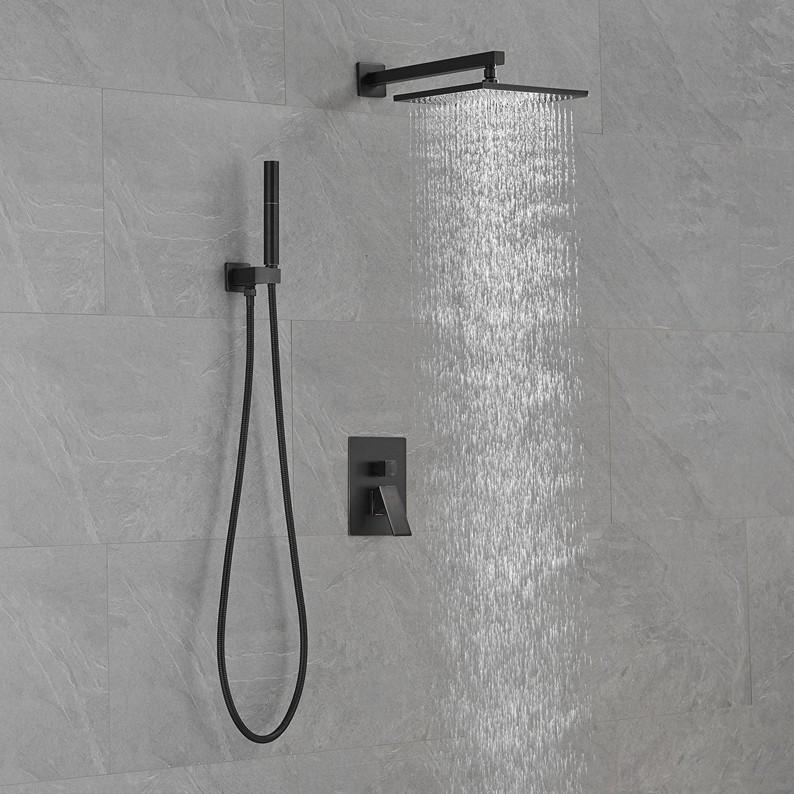 BWE A-95013 Shower Faucet Matte Black 1-handle Multi-function Square ...