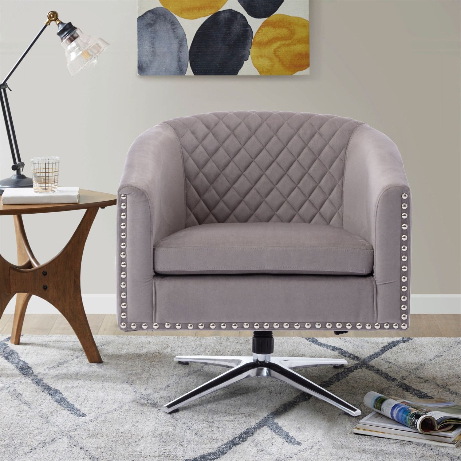 JASMODER W39532250 Modern Gray Linen Accent Chair