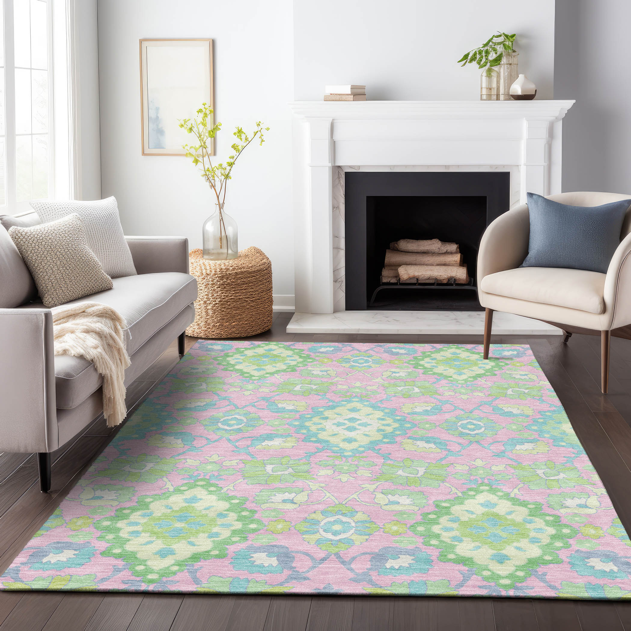 Addison Rugs ACN1002PI3X5 Chantille ACN1002PI 3 x 5 (ft) Polyester Pink Rectangular Indoor/Outdoor Geometric Machine washable Area rug