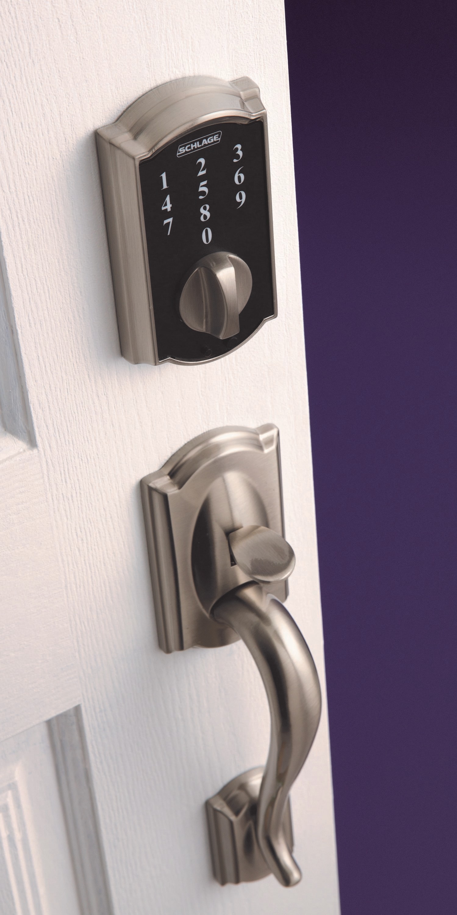 Schlage Touch Camelot Satin Nickel Electronic Deadbolt Lighted Keypad  Touchscreen in the Electronic Door Locks department at