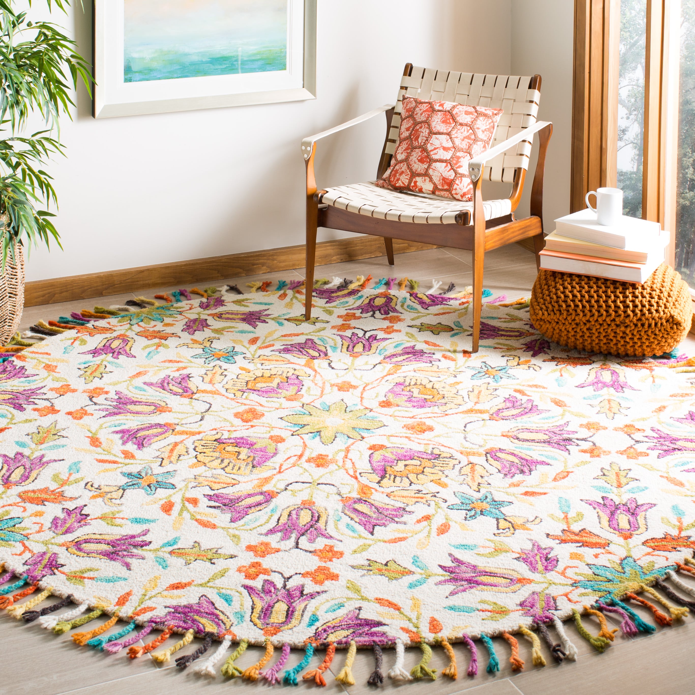  Aspen 115 Ivory/Purple Bohemian 7ft x 7ft Round Rug