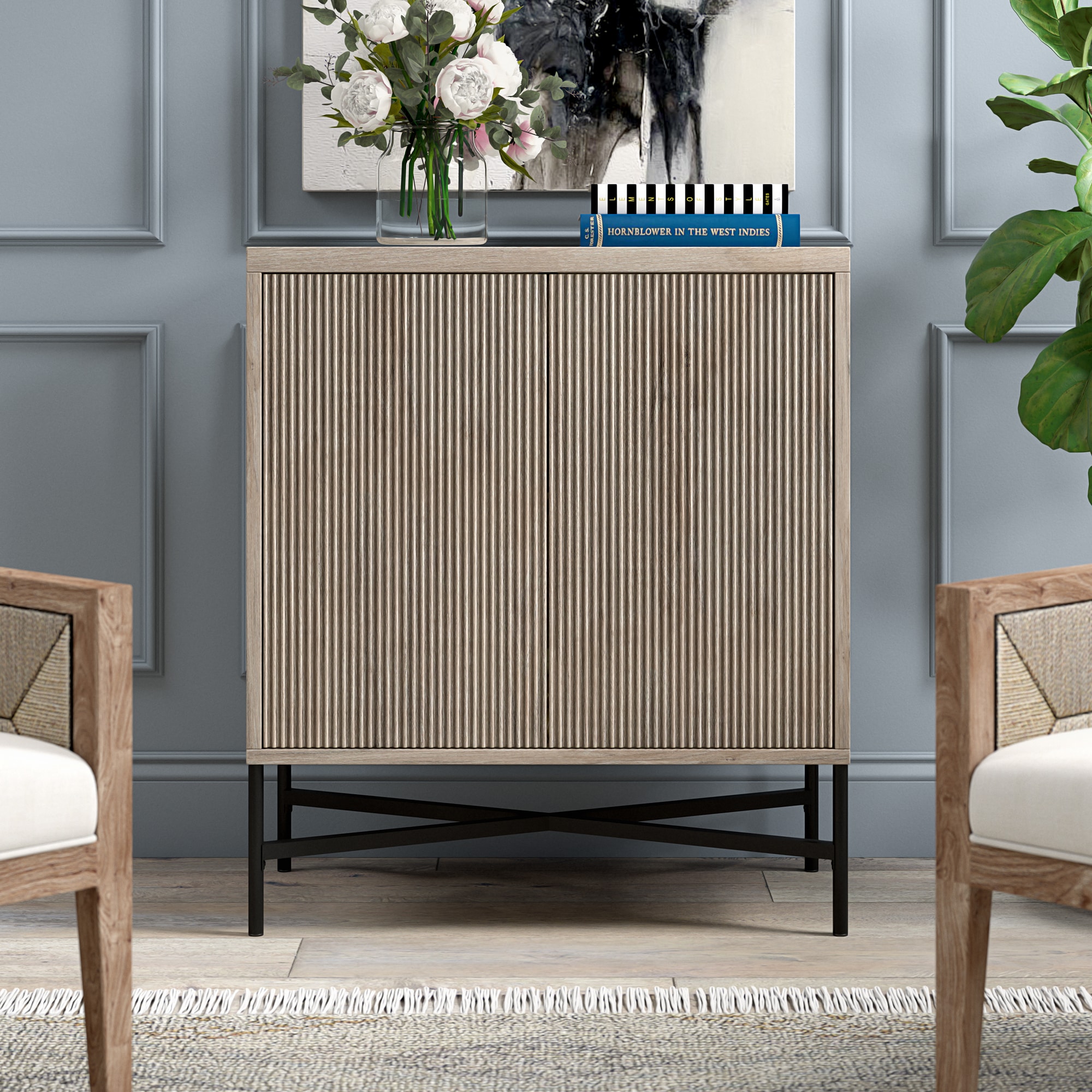 Evelyn&Zoe Brighton 28" Wide Rectangular Accent Cabinet, Antiqued Gray Oak