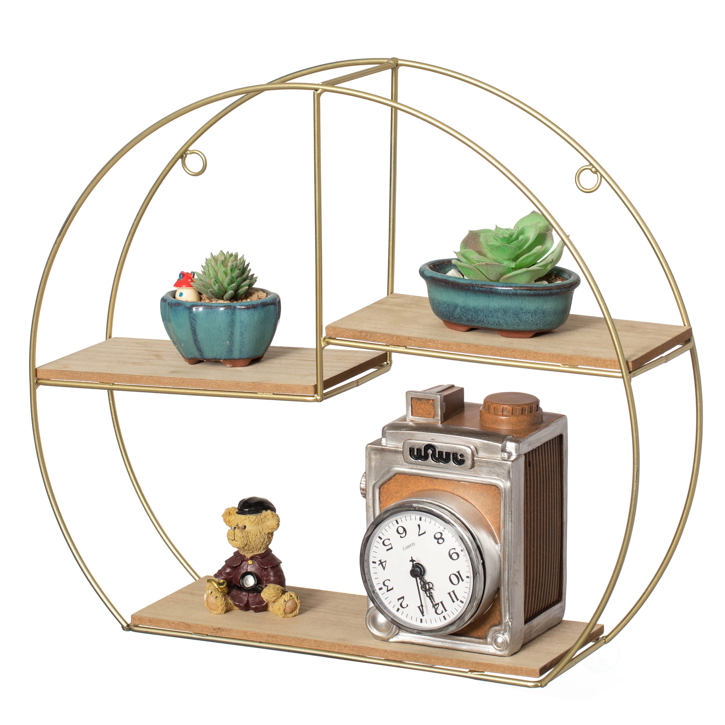 Vintiquewise QI004691.3DG 4-in L x 16-in D x 13-in H Gold 3 Tier Metal Circle Floating shelf 3 Decorative Shelves